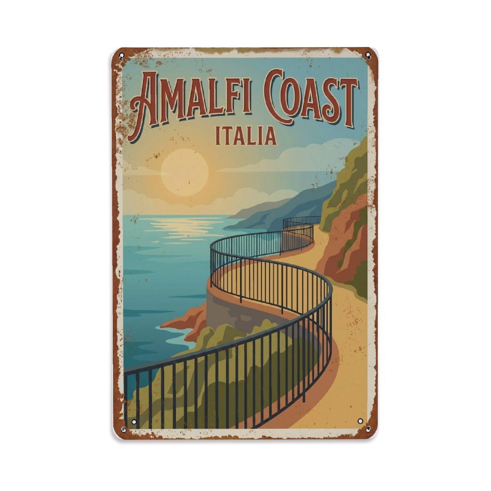 Vintage Travel Pathway Italy Coastal Metal Tin Sign Plaque Wall Decor for Cafe, Club Bar, Office, Home Garden Metal Poster 8x12Inch