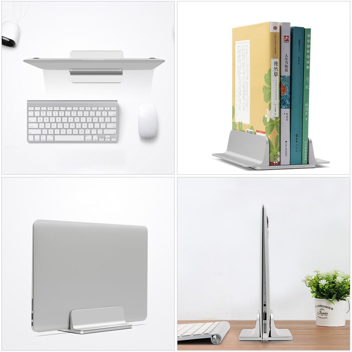 SOLUSTRE Supporto Verticale per Laptop in Lega di Alluminio, Pratico Scaffale Porta Libri Stabile e Salvaspazio per Ufficio e Studio, Supporto Regolabile per Computer Portatile