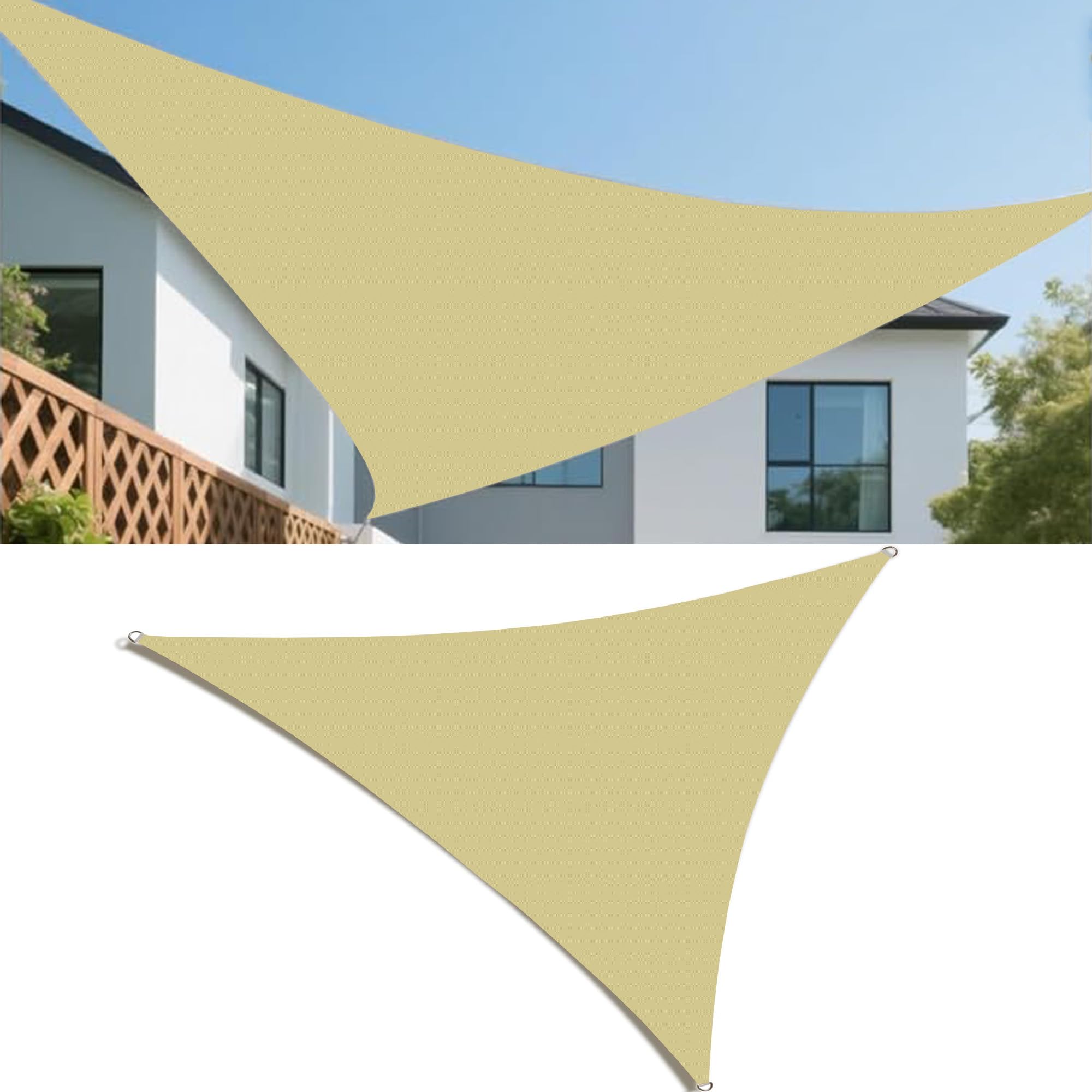 Toldo Vela de Sombra Impermeable 6.5x6.5x9.2M Triangular Toldos Exterior Terraza Protección Rayos UV Resistente al Desgarro con 3 Cuerdas Fijas para Terraza Balcon Patio Exteriores Jardín Arena
