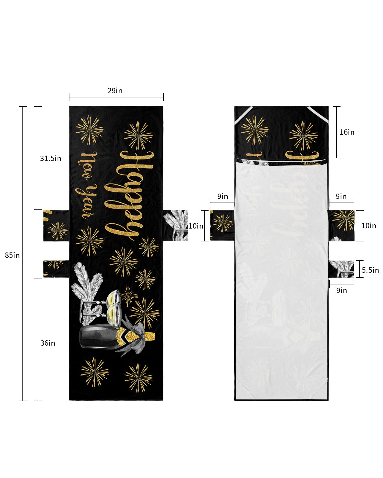 Hapyy New Year Beach Lounge Chair Towel Cover, Soft Chaise Lounge Towel with Side Pockets Patio Pool Chairs Cover for Beach/Pool Sunbathing 29x85 Yellow Firework Champagne Classic Black