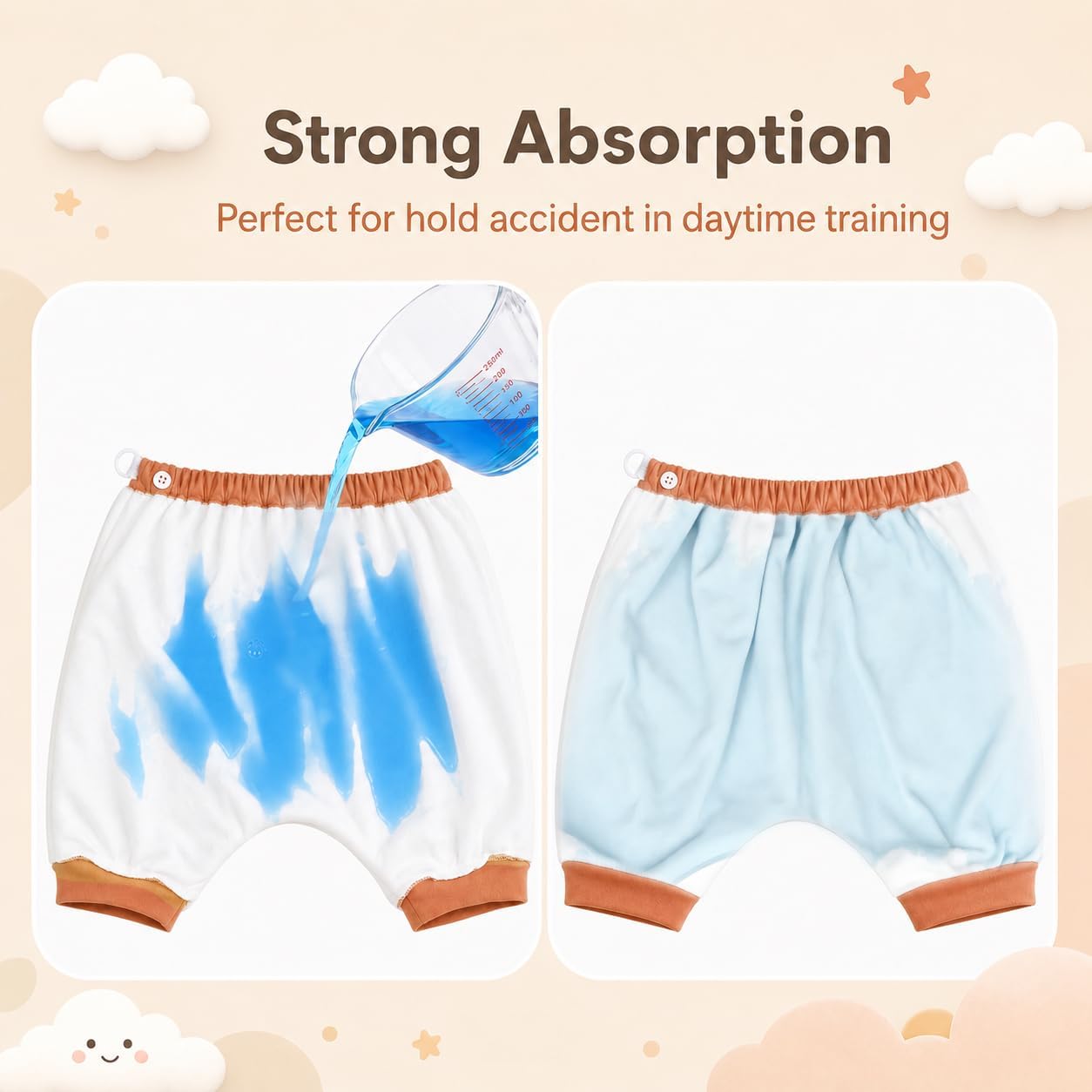 MooMoo Baby Bedwetting Short Pants Diaper Pants for Summer 2 Packs Absorbent Potty Training Pants for Boys and Girls