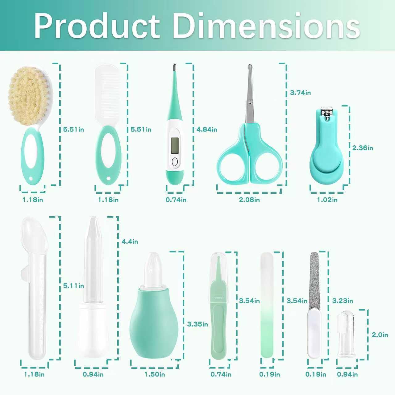 WXA Kit de soins de santé et de toilettage pour bébé avec coupe-ongles, ciseaux, kit de toilettage pour nouveau-nés (18 en 1, vert)