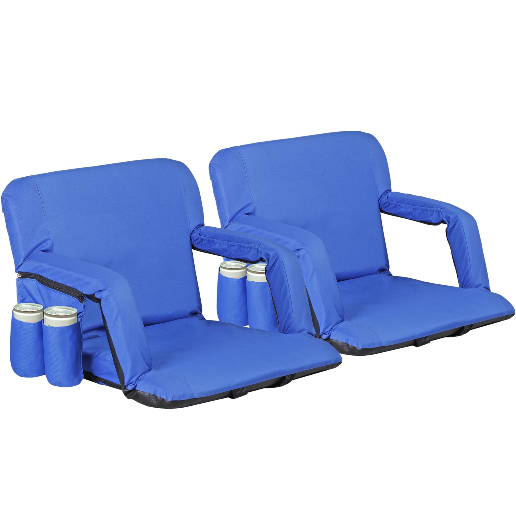 Smartxchoices 2 Pack Extra Wide Stadium Seats, Folding Bleacher Chairs, 6-Reclining Positions Padded with Back Support and Cushion, 2 Pockets & Cup Holders, Anchor Straps, Shoulder Straps, Blue