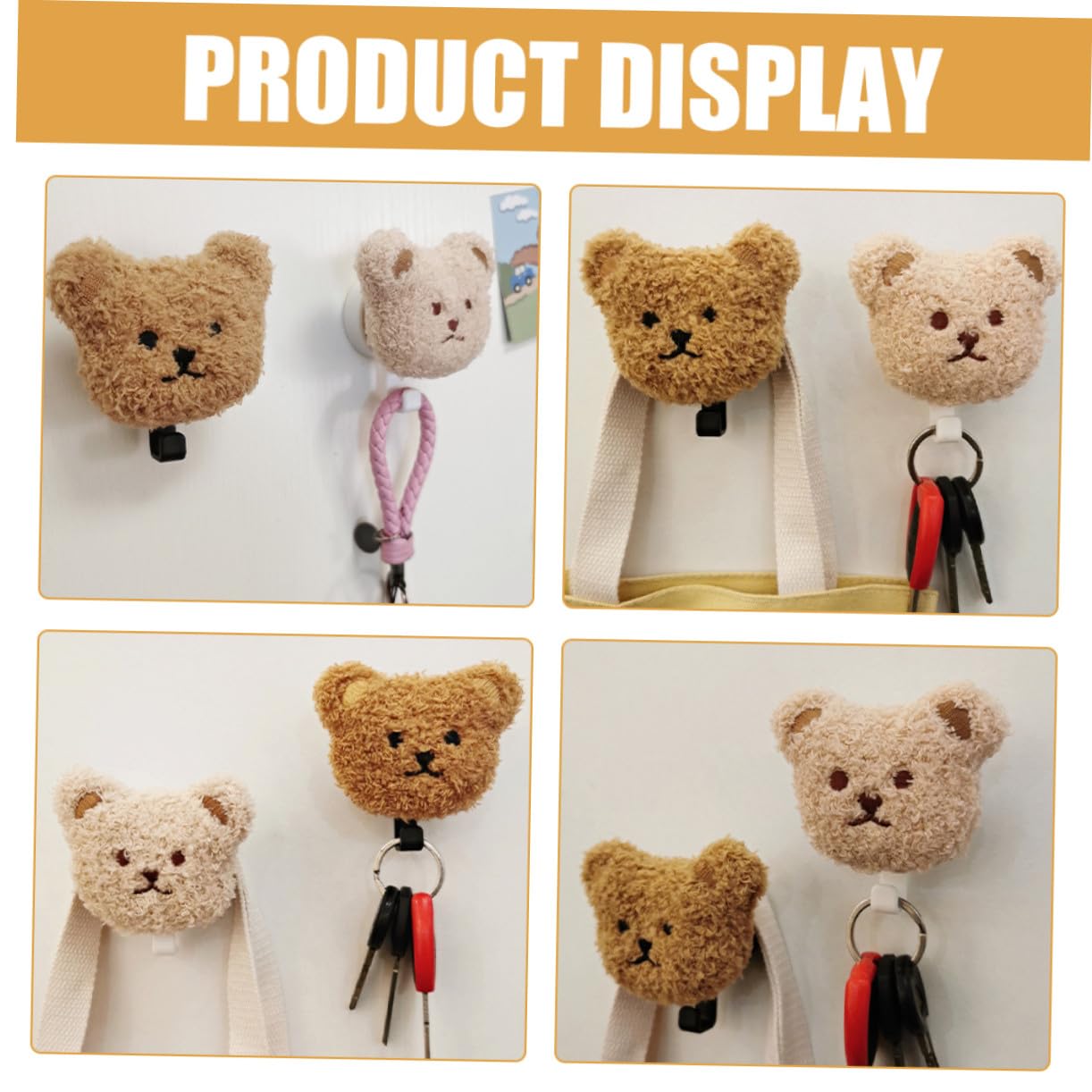 ULTECHNOVO 2 Ganci a Muro Orso in Peluche, Adesivi, Facili da Usare, per Chiavi e Cappelli, Decorazione Carina per Viaggio e Casa