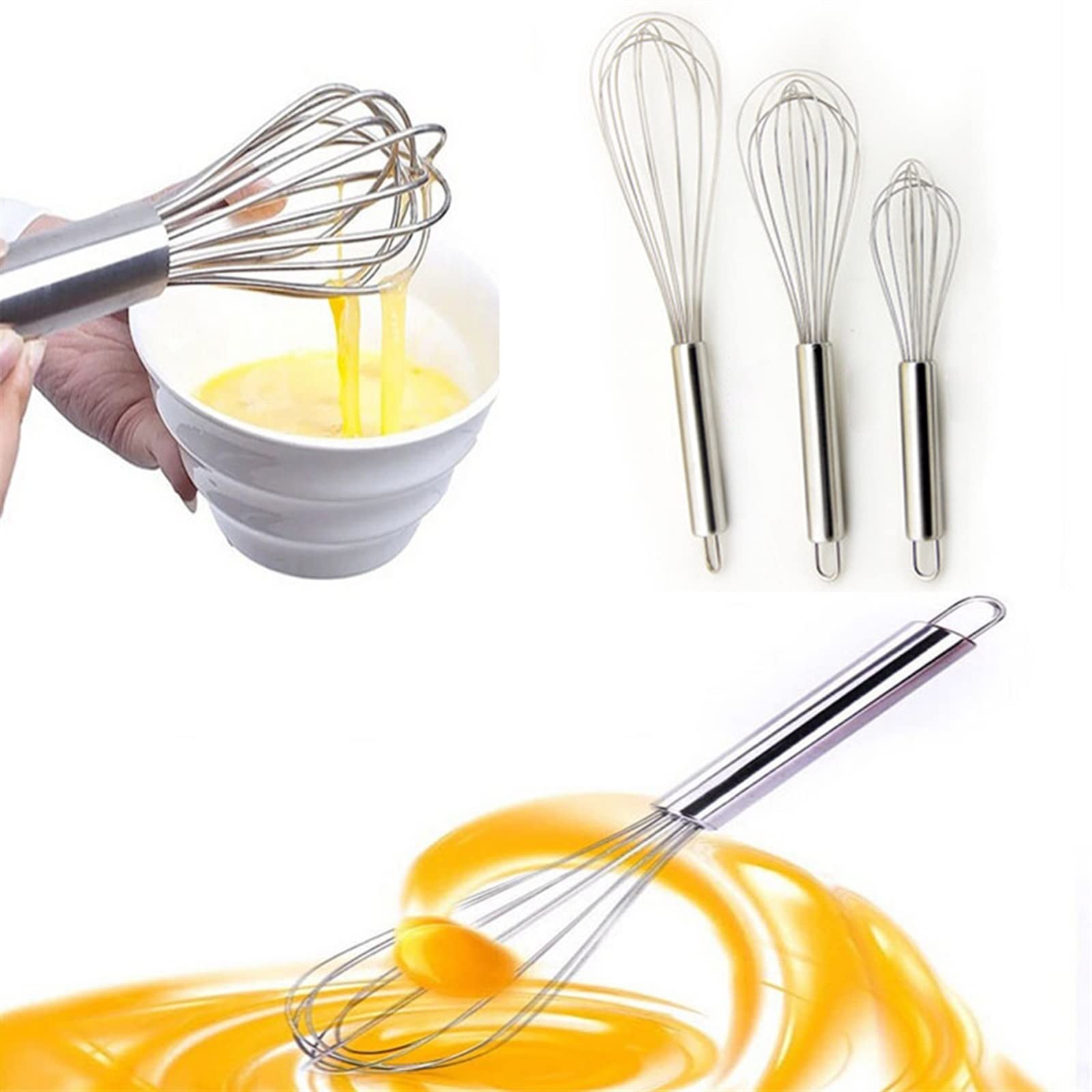 Batteur à œufs manuel en fil de ballon en acier inoxydable, ustensile de cuisine, mélangeur de lait, crème et beurre (25x6x6cm)