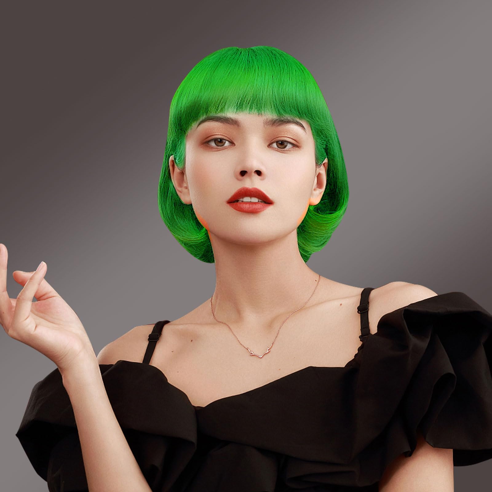 EUPSIIU Green Short Bob Wig for Women Fancy Dress 35cm/13.7inch Synthetic Short Straight Wigs - Image 4