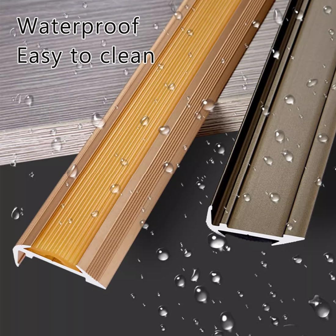 Złota Aluminiowa Narożnik Schodowy z Elastyczną Gumową Taśmą 120/130/135cm, Krawędzi Schodów W Kształcie Litery L Antypoślizgowa(125x3.2x1.2cm)
