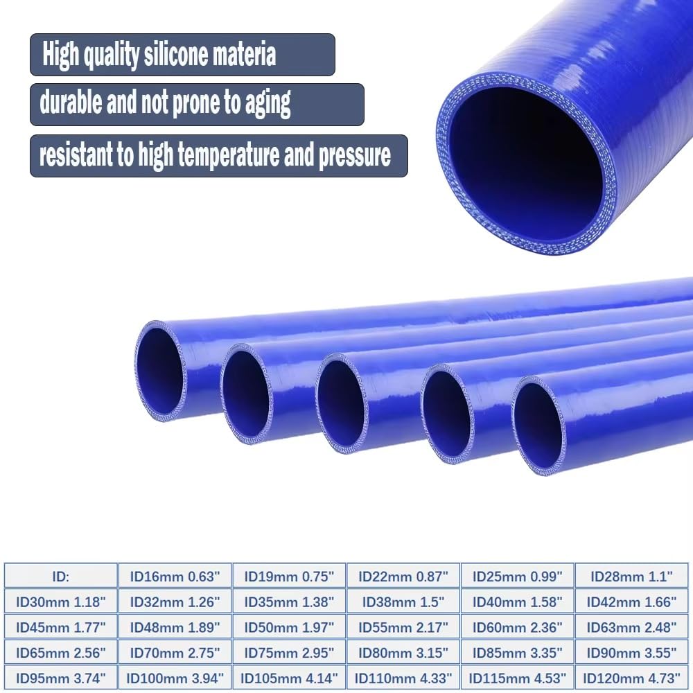 Manguera De Refrigerante De Silicona Azul For Intercooler/entrada De Aire - Resistente Al Calor Hasta 240 °C, Diámetro Interior 70-120 Mm (600 Mm, 1 Unidad)(ID 95mm)