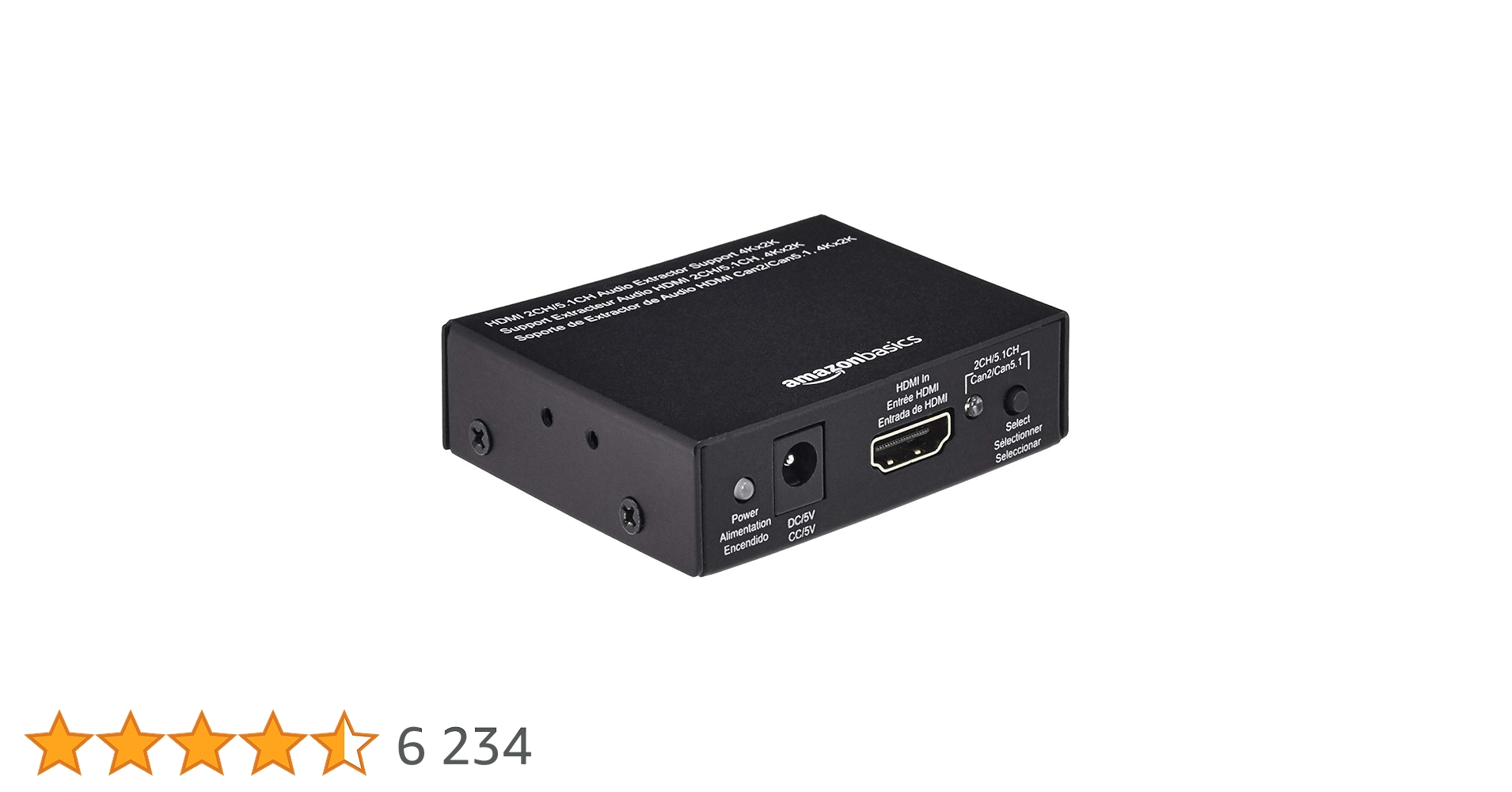 Amazon Basics Extracteur/Convertisseur HDMI vers HDMI et Audio (Stéréo RCA ou S/PDIF​​), 4K, @30Hz, Noir