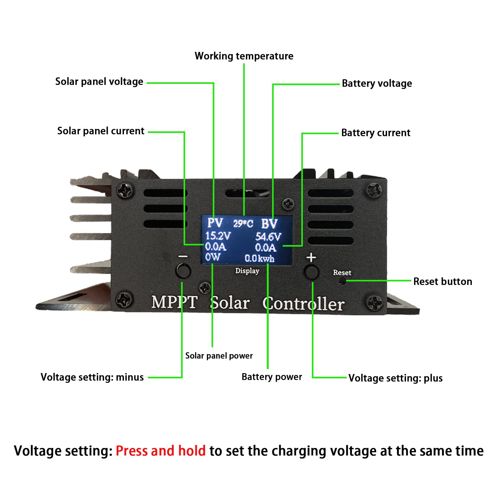 Boost MPPT solarny regulator ładowania 12 A 24 V/36 V/48 V/60 V/72 V akumulatory ołowiowo-kwasowe LiFePO4 żelowe itp. w wózku golfowym, elektrycznym, motocyklu, ładowaniu energią słoneczną, rowerze i