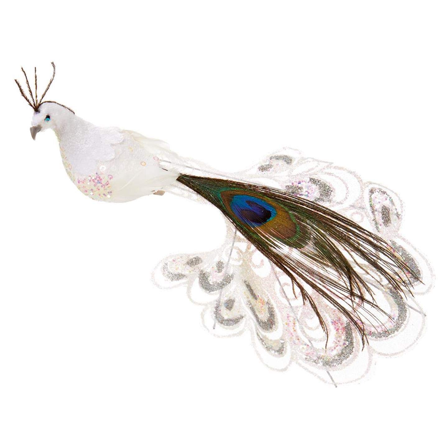 Premier White Decorations Feathered Clip On Peacock Bird 21 Centimeter
