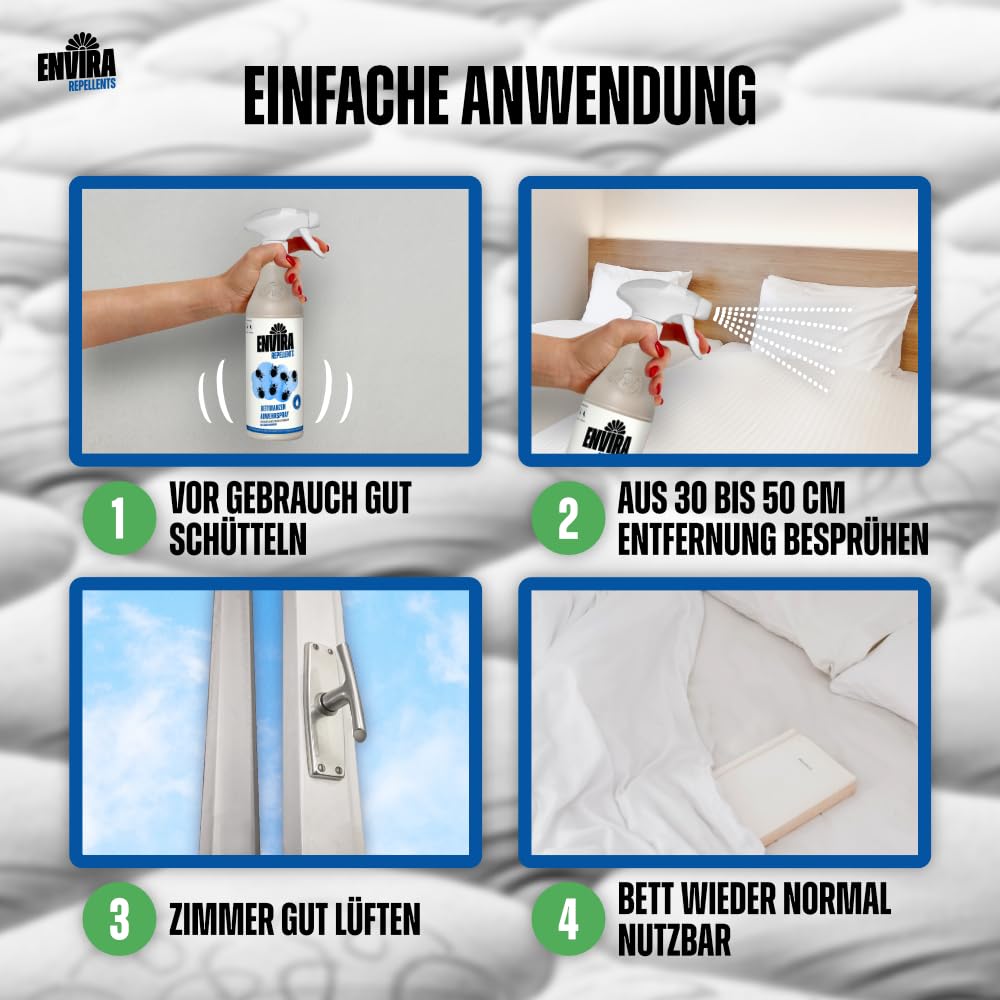 Envira Bettwanzen Abwehrspray 2x 5 Liter + 2L Sprüher - Spray mit Langzeitwirkung gegen Bettwanzen - Mittel gegen Bettwanzen für Wohnung, Hotel, Matratzen & auf Reisen - Bettwanzen loswerden