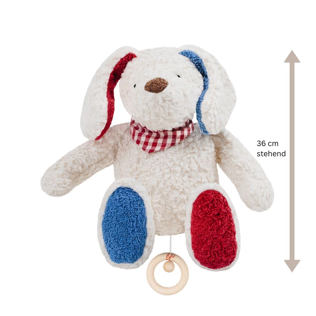 Efie Bio - Spieluhr Hund, kontrolliert biologischer Anbau (organic), Made in Germany, GOTS zertifiziert, nachhaltig, Melodie (Schlaf Kindchen, schlaf)