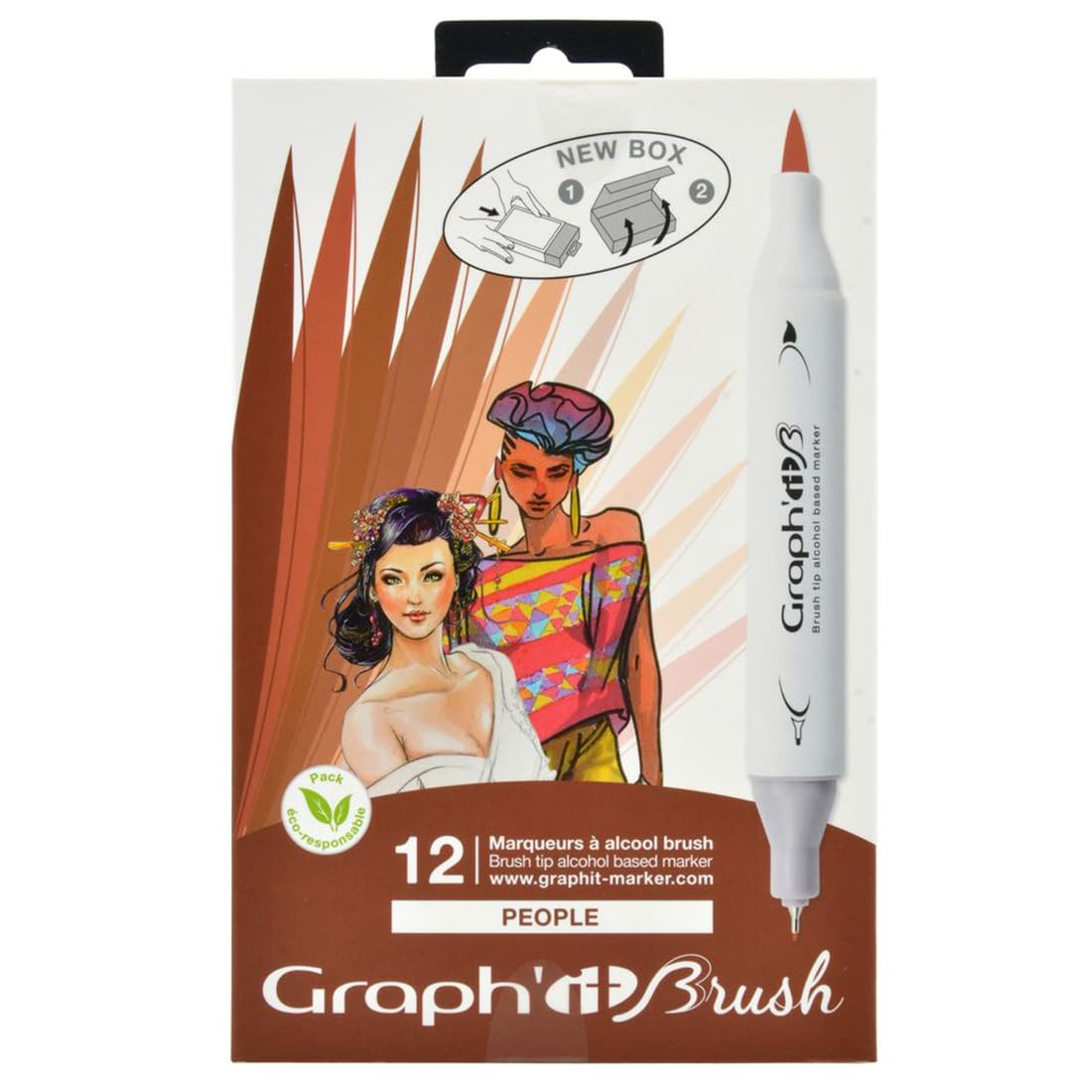 GRAPH'IT Brush Marker Set de 12 rotuladores de alcohol de doble punta para dibujo de manga e ilustración, punta extra fina y pincel - Set People