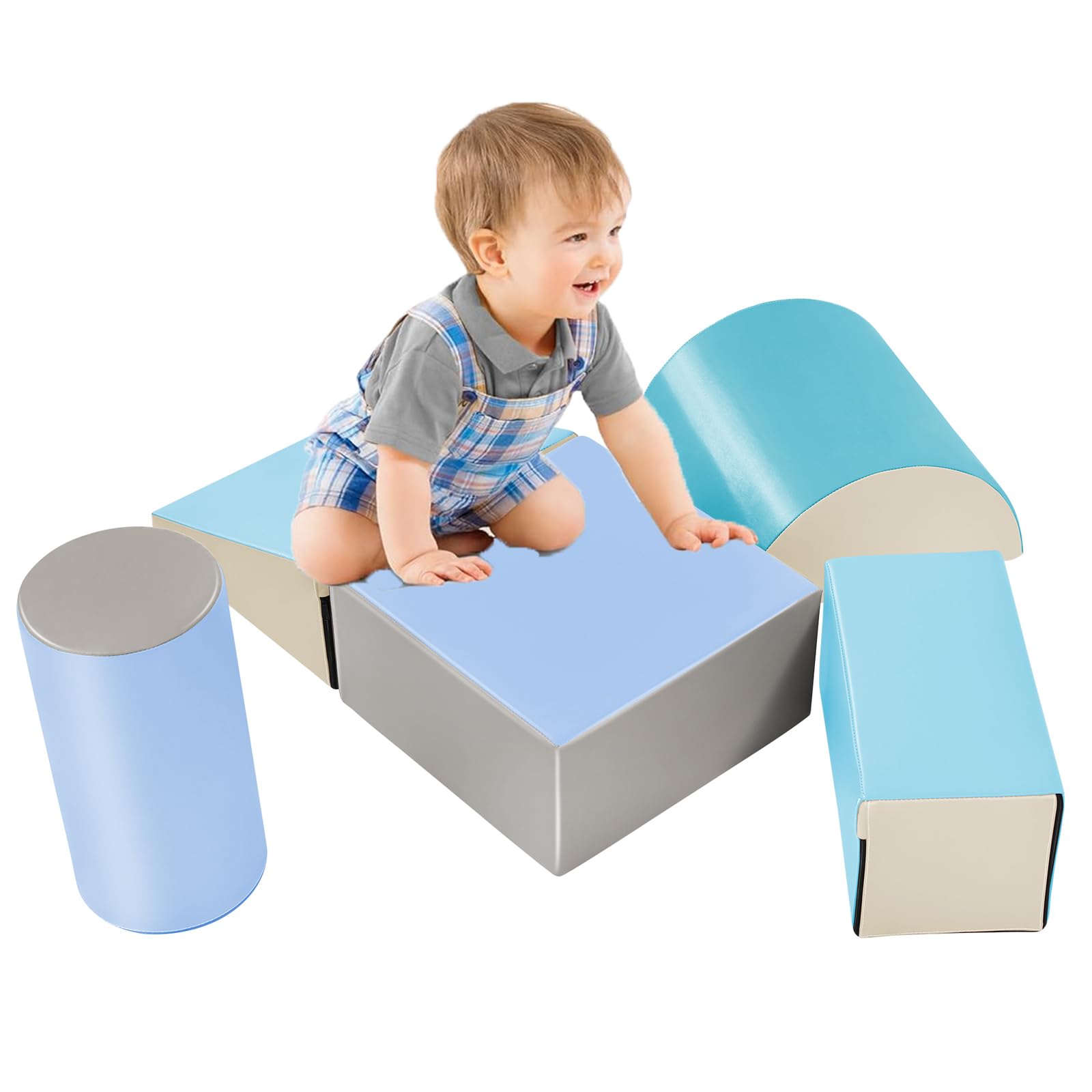 Hipicute 5 Piece Toddler Climbing Toys Indoor, Lightweight Indoor Active Play Structure with Slide Stairs and Ramp for Beginner Toddler Climb and Crawl Style B