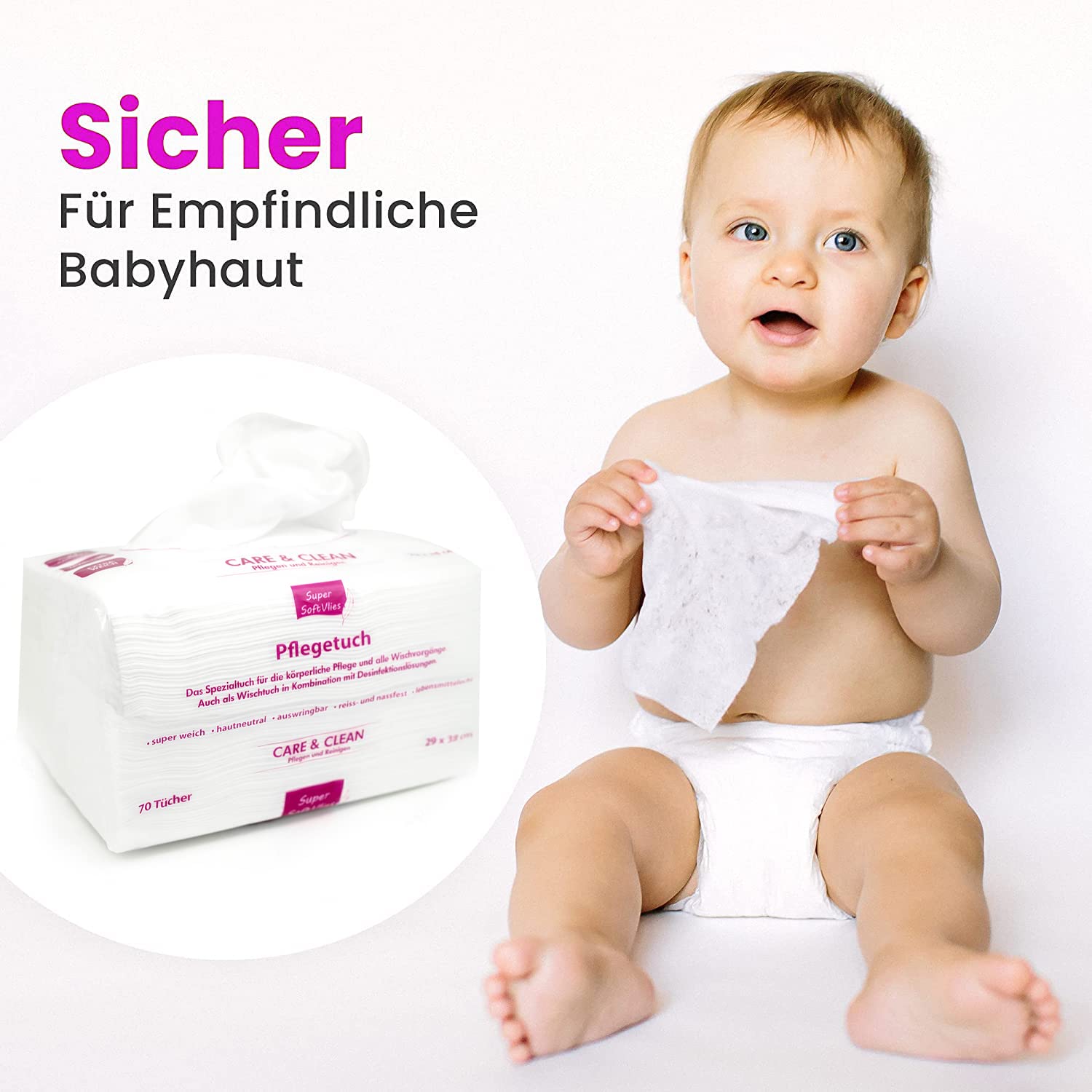 Mascot 10x70 Pflegetücher aus Viskose | alkoholfrei, trocken & hautfreundlich | Reinigungstücher für Gesicht & Körper | Abschminktücher für empfindliche Haut | auch für Baby- & Altenpflege