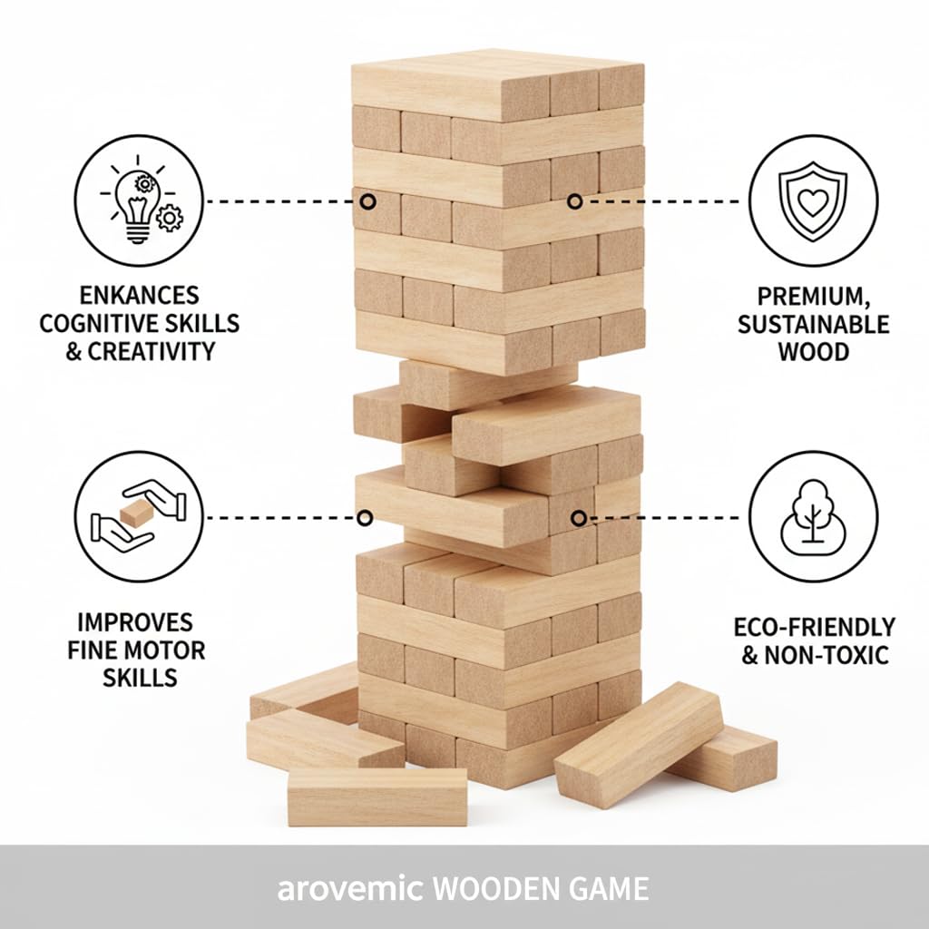 Premium Best Wooden Blocks 39 Pcs - Tumbling Tower Game – Indoor Stacking Puzzle Blocks for Kids, Adults & Families – Fun Balancing Toy for Boys & Girls of All Ages -Educational Wooden Toys 2