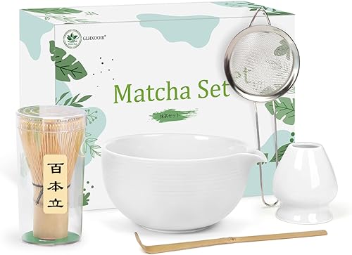 Juego de té japonés de 5 piezas Matcha con boquilla, batidor, cuchara y tamizador, juego de té japonés de 5 piezas