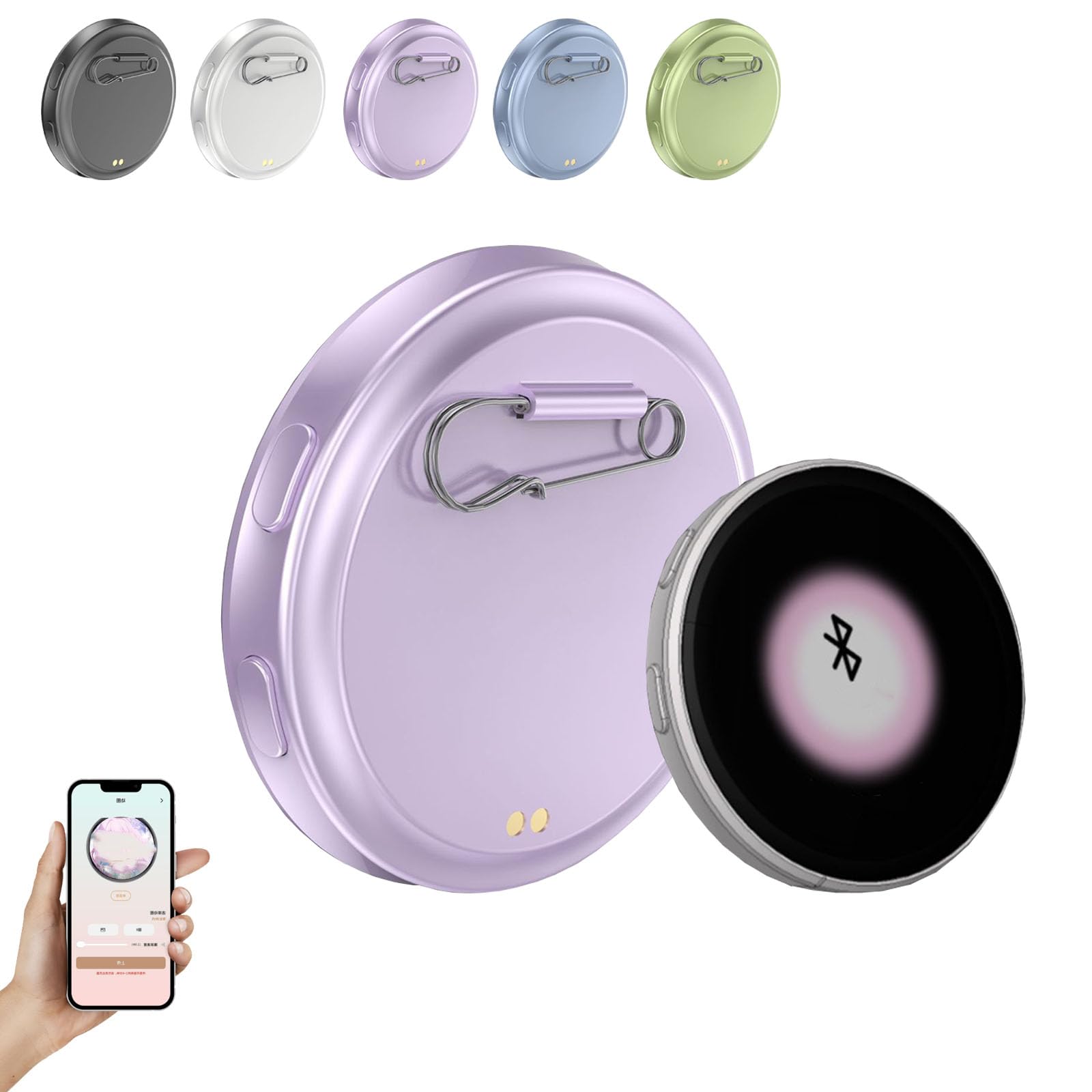 Electronic Badge Digital Display Pin, with 1.8'' IPS Touch Screen, DigitalBadge Photo Video, Bluetooth App Control, Long Battery Life, Magnetic Clip, for Comic Convention