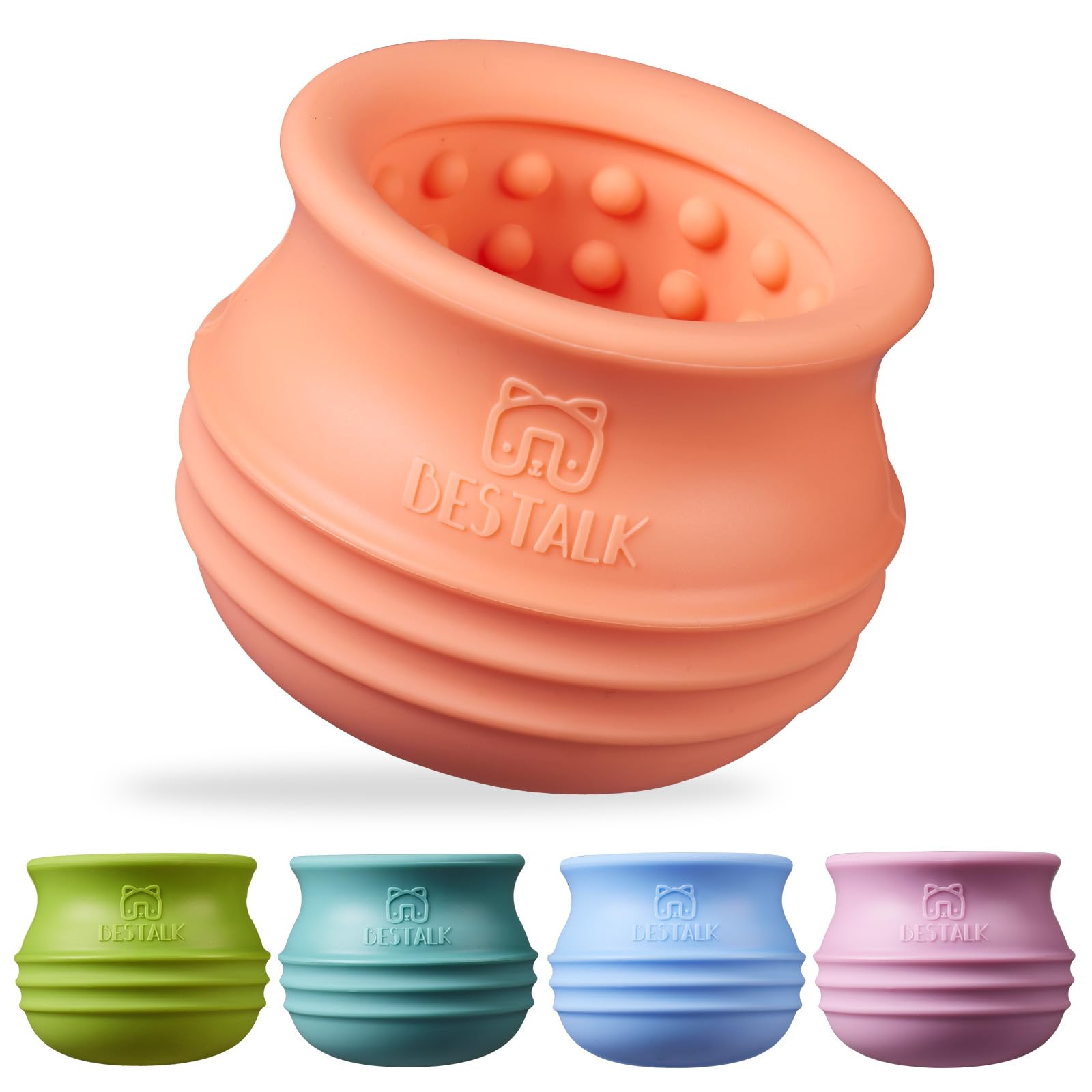 Dog Enrichment Treat Toy, Long-Lasting Wobbly Interactive Freeze Lick Toys for Dogs, Stuffable Puzzle Feeder Toy for Boredom, Silicone Treat Dispensing Chew Toy (Pastel Orange,L)