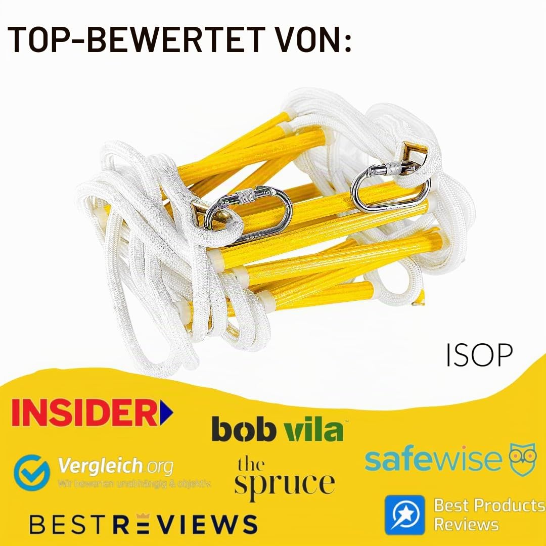 ISOP Feuerfeste Rettungsleiter - Feuerleiter für Notfälle 2.5 m (8 Fuß) schwer Sicherheitsleitern mit Haken - Kompakt und Leicht - Wiederverwendbar - Tragkraft bis zu 900 kg