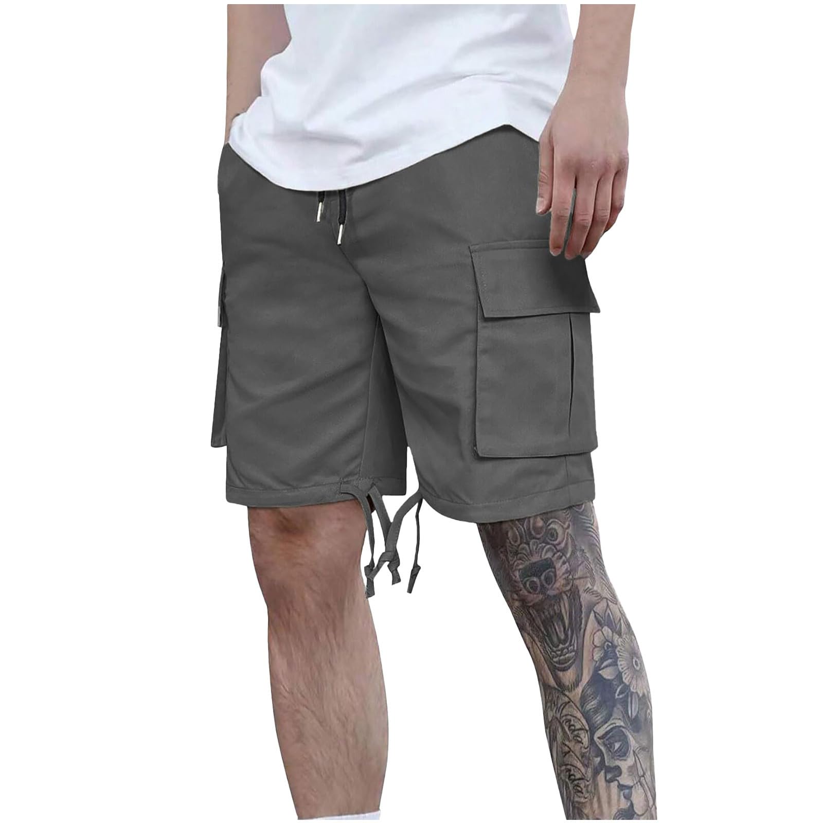 Cargo Shorts Herren Sommer Kurze Hosen Chino Shorts Kurz Arbeitshose Casual Laufshorts Einfarbig Herrenshorts mit Kordelzug Baggy Cargoshorts Männer Outdoorshorts Dunkelgrau 3XL