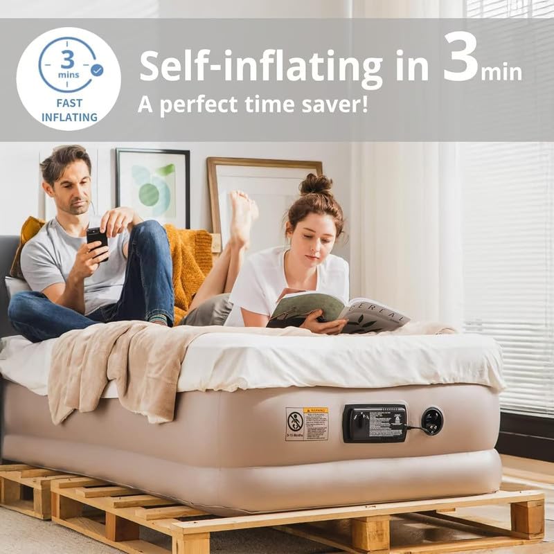 Image of Single Sofa Bed, Inflatable Mattres with Free Electric Pump, Quick-Inflation /Deflation Guest Air Mattress, Blow Up Bed for Home Camping Versatile- Luxury Sofa Bed Cum Folding, Long-Lasting (A+)