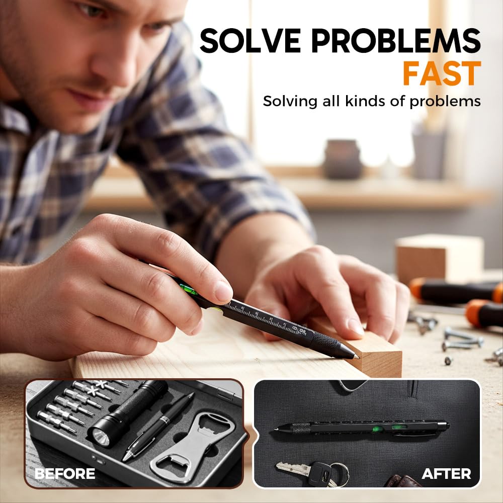 Stocking Stuffers for Men Adults, 9 in 1 Multitool Pen Gifts for Men, White Elephant Gifts for Adults, Mens Stocking Stuffers, Mens Gifts for Dad Him Husband, Christmas Gifts, Cool Gadgets (Yellow)