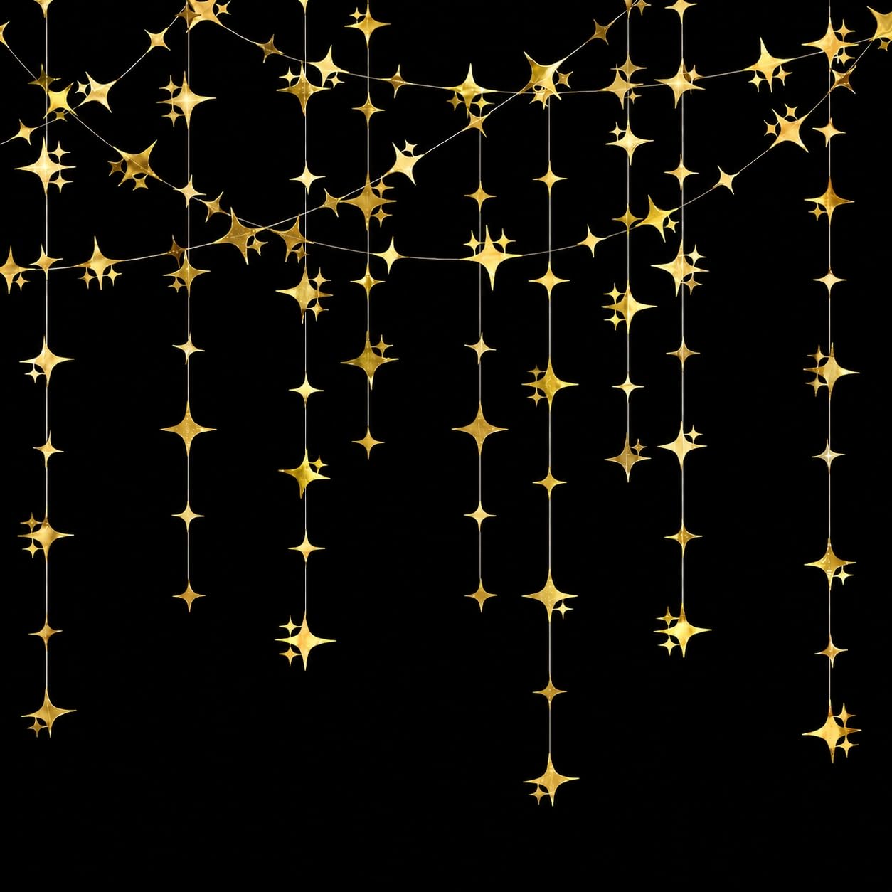 G2PLUS Reflective Gold Star Garland: 12M Sparkling Star Paper Garland, Hanging Party Decoration For Birthday, Baby showers, Home Decoration