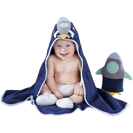 Amazon Com Baby Aspen Cosmo Tot Spaceship Gift Set Blue Yellow Mint 4 Piece Bath Time 0 9 Months Baby