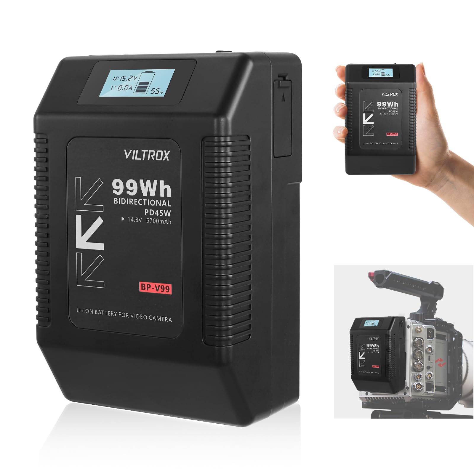 VILTROX BP-V99 V Mount Accu Mini Battery V Lock Black 6700mAh Met LCD- Display, Dual D-Tap&USB Output 99Wh/14,8V, Black Mini V Lock Accu In Camcorders, Camera - View #12