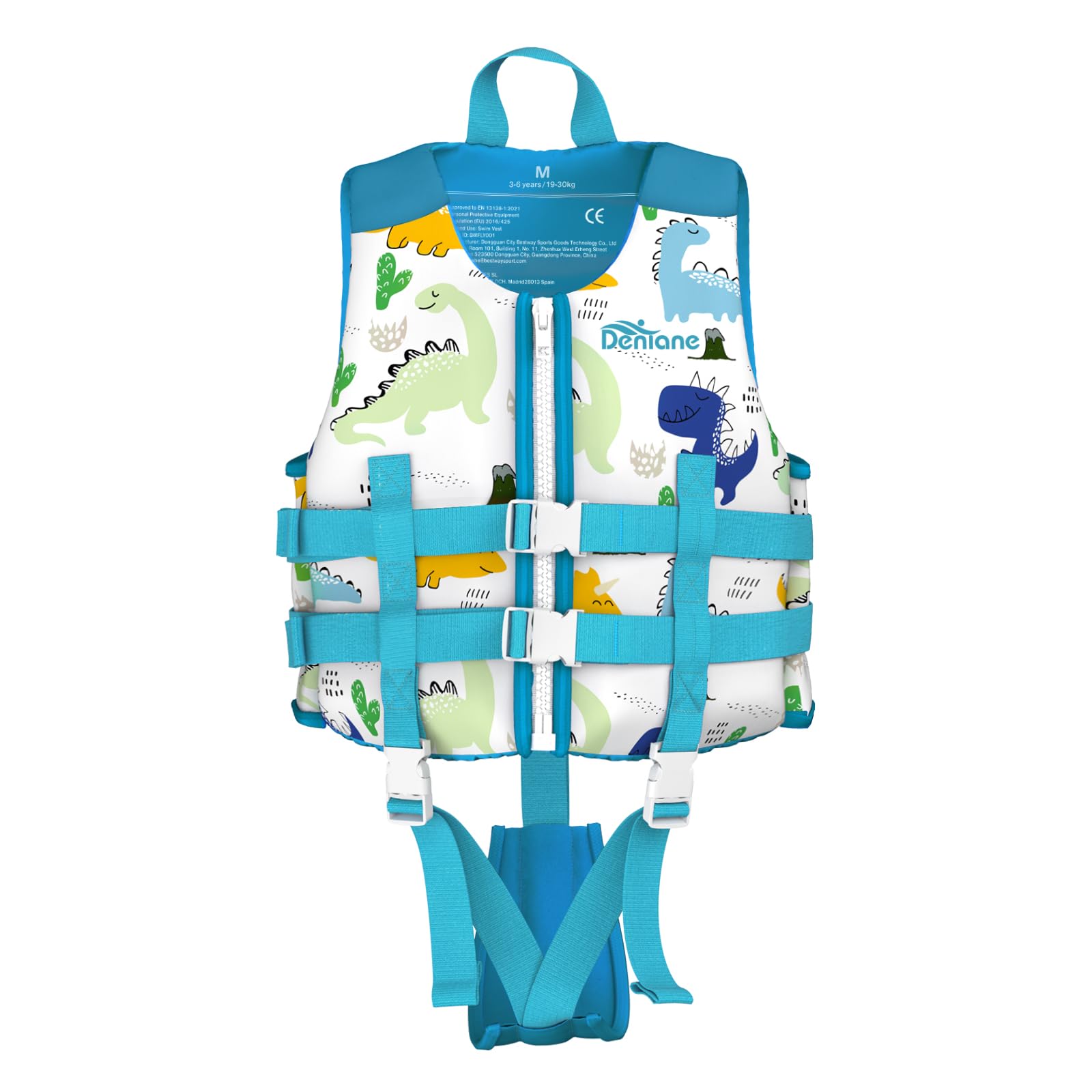 Denlane Giubbotto da nuoto per bambini in neoprene 2 ai 9 anni, Certificato TÜV - Bianco/Blu/Rosa