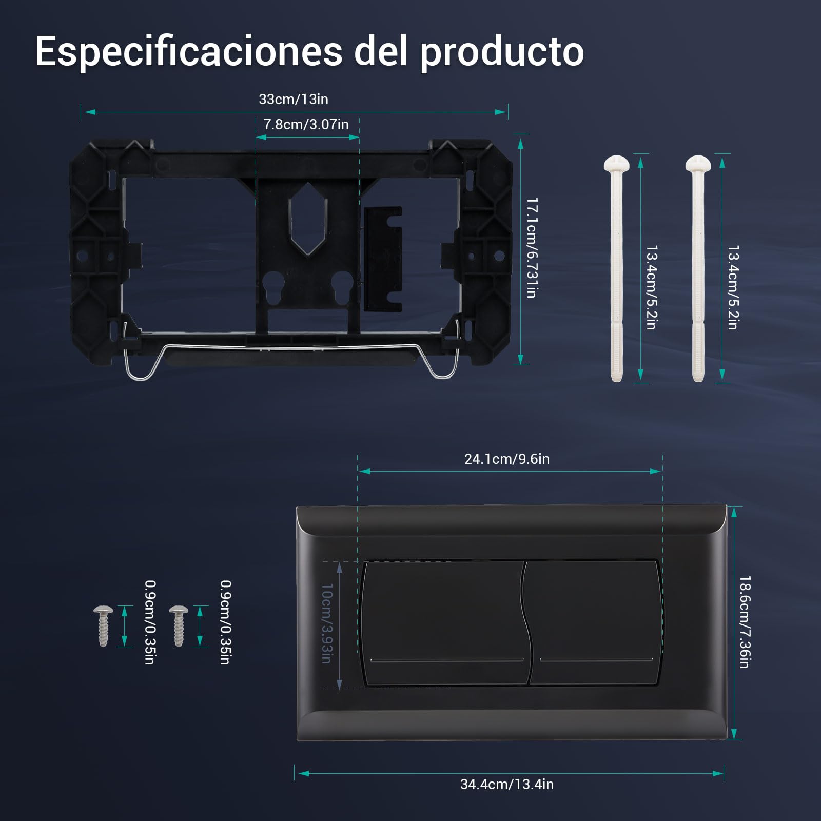 Empyreal Placa de Descarga para Cisterna de WC, Compatible con Geberit Twinline 30&UP130, Con el Kit de la Palanca de Descarga y Tornillos, Doble Función,340 x 185mm(Negro Mate)