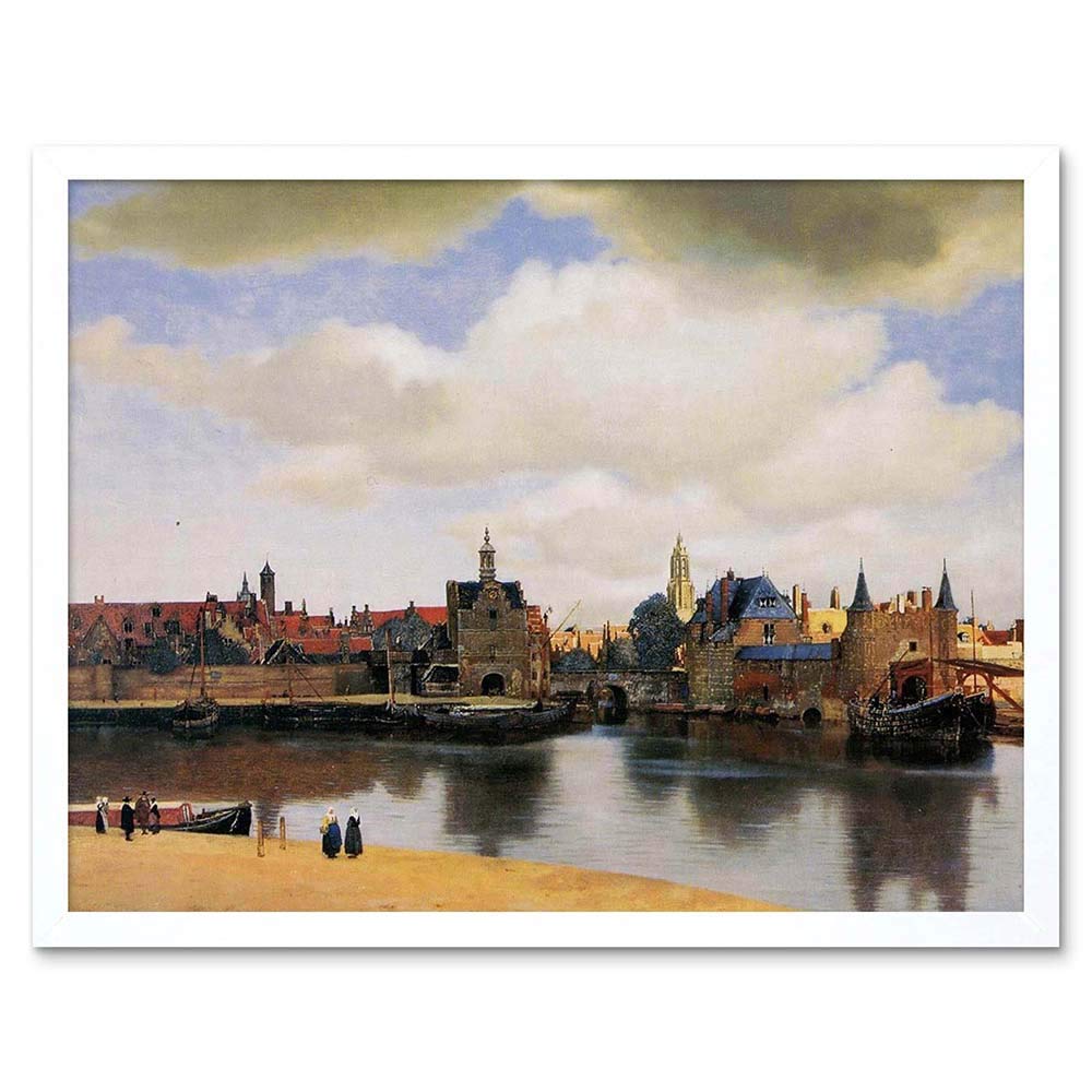 Wee Blue Coo Johannes Vermeer View Of Delft Old Master Painting Art Print Framed Poster Wall Decor 12X16 Inch