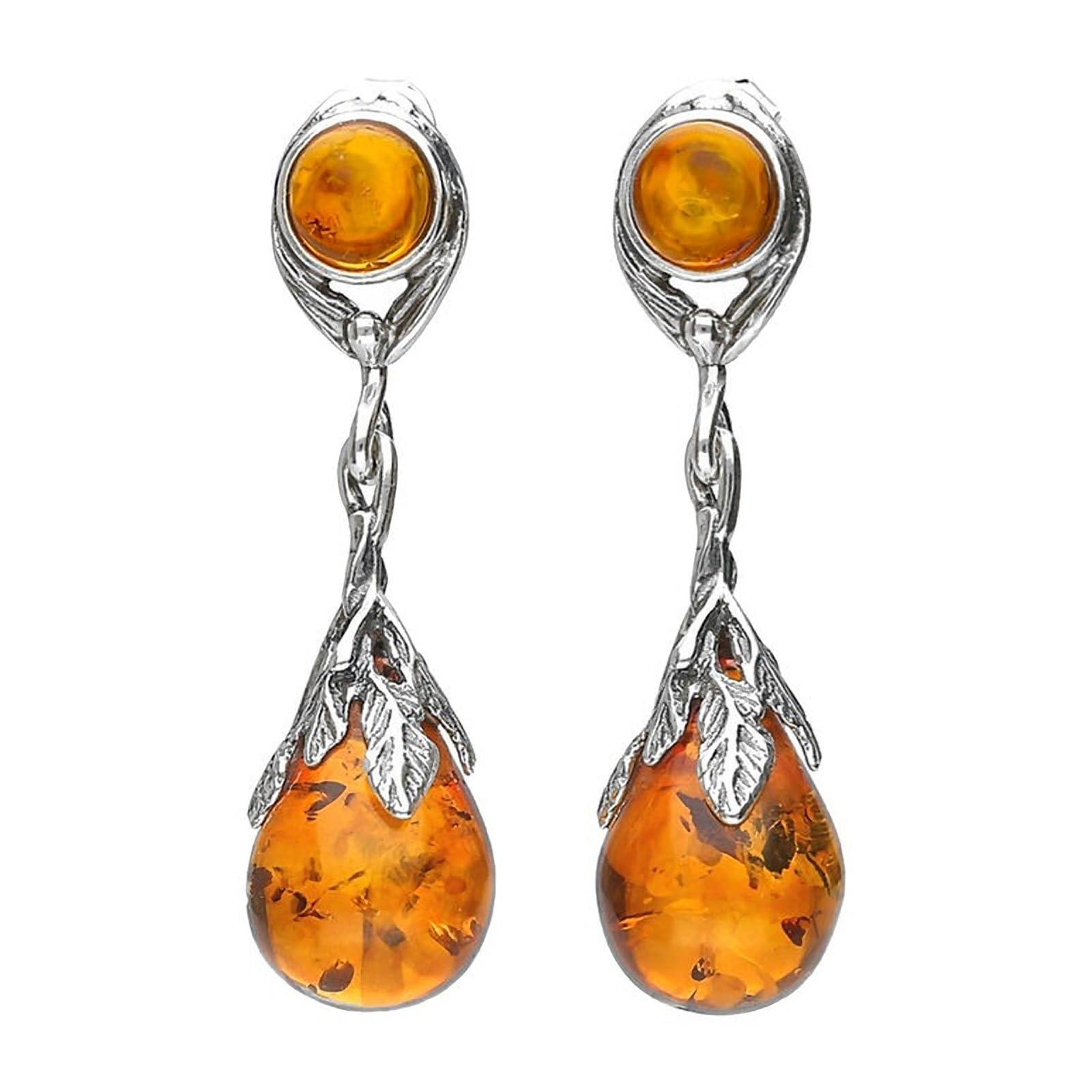 Orecchini Pendenti In Argento 925 E Ambra Baltica – Design Art Déco Gocce Intrecciate - 5