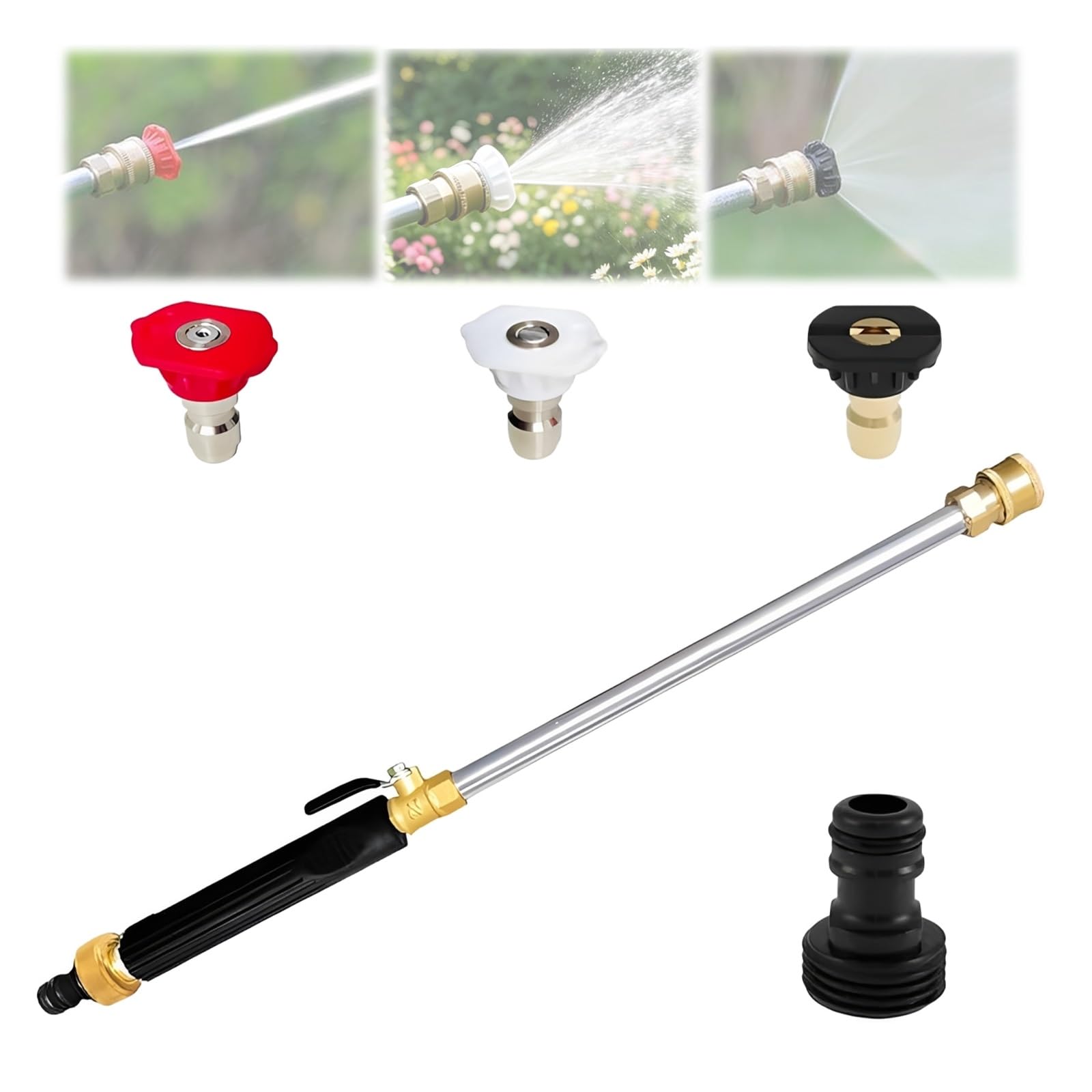 Photo 1 of Jet Nozzle Power Washer for Garden Hose, High Pressure Power Washer Wand with 3 High-Pressure Nozzles, Garden Hose Jet Nozzle & Pressure Washer Hose Adapter for Patio Garden Outdoor Cleaning (Black)