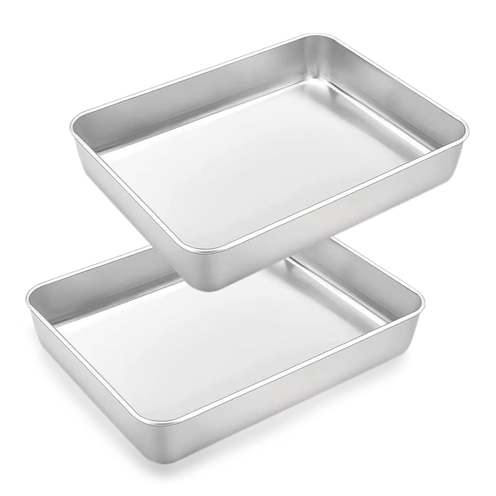 2 PCS Baking Tray Set, Stainless Steel Bake Deep Cake Tin Baking Sheet Pans Dishwasher Safe Rectangle Traybake Tin for Brownie Lasagna 30×25×5.5cm