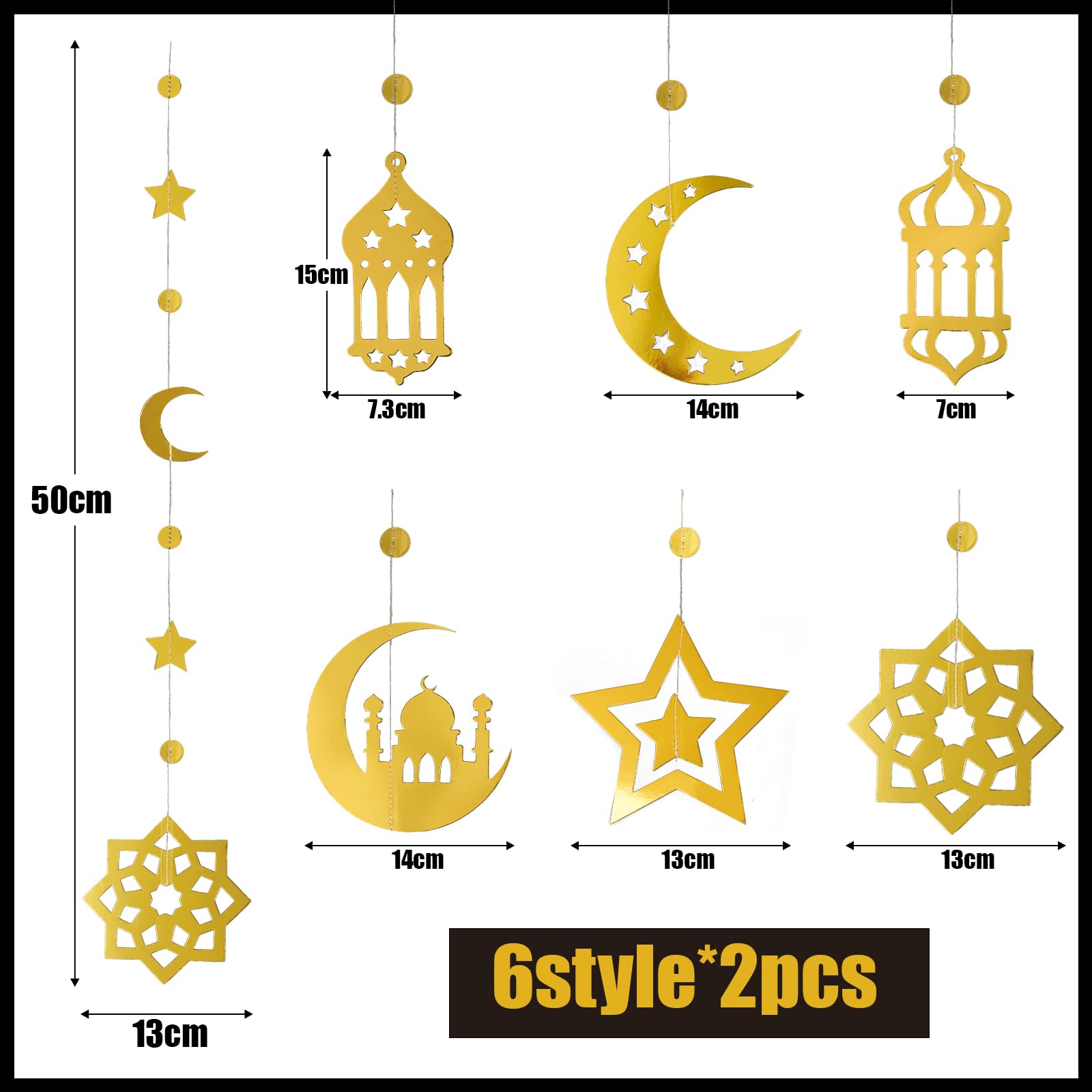 12 Ghirlande Ramadan Oro Con Stelle E Luna - Decorazioni Eid Mubarak Per Casa E Feste - Foto 8