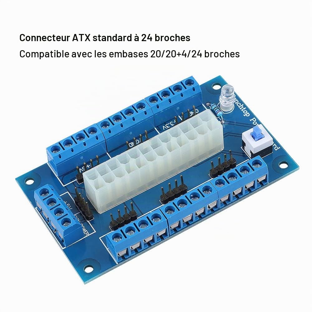 ATX Benchtop Adaptateur Alimentation, Module de Carte d'alimentation ATX 24/20Pin Adaptateur de Module de Carte de dérivation pour Ordinateur PC Compatible avec des en-têtes 20/20 + 4/24 Broches