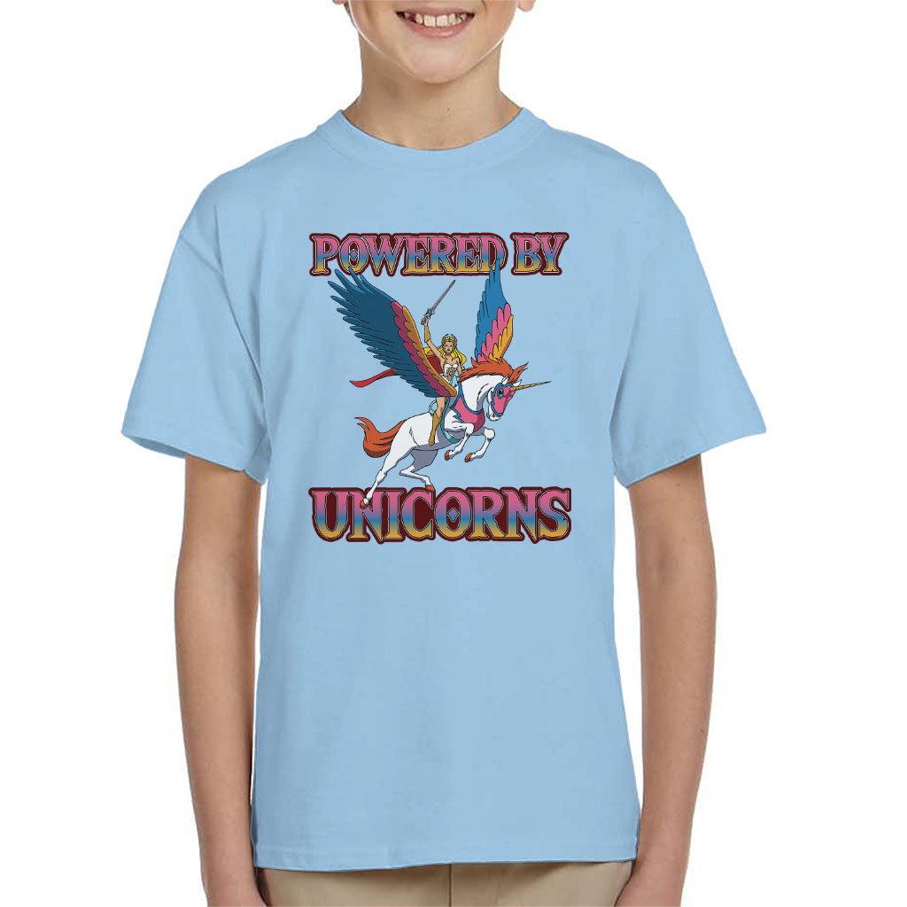 Powered by Unicorns She Ra He Man Kid's T-Shirt Sky Blue