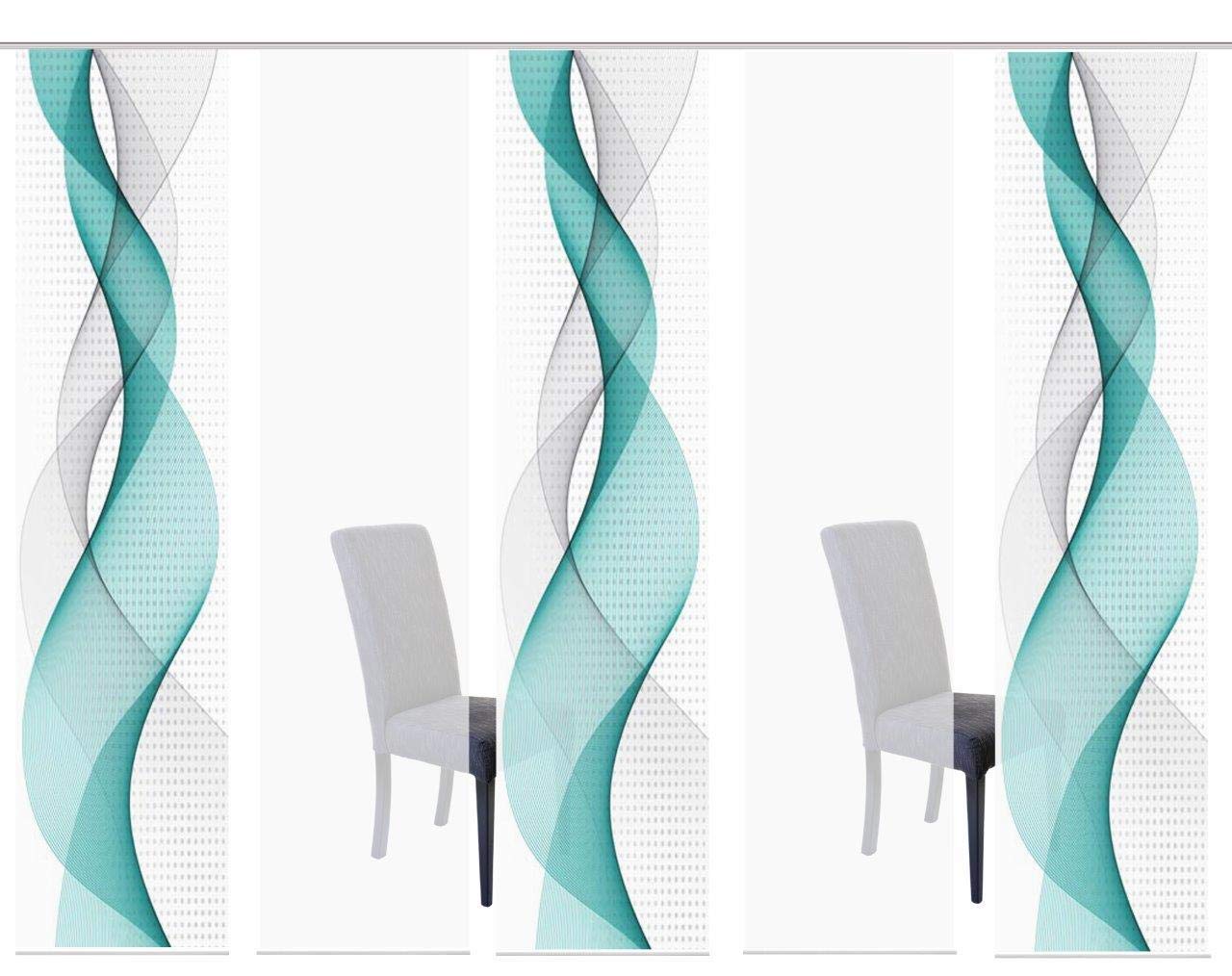 Home Fashion 95669, 5er-Set Schiebegardinen 'OPALIA' | 5 x 245 x 60 cm | inkl. Zubehör | Farbe:, Farbe:türkis