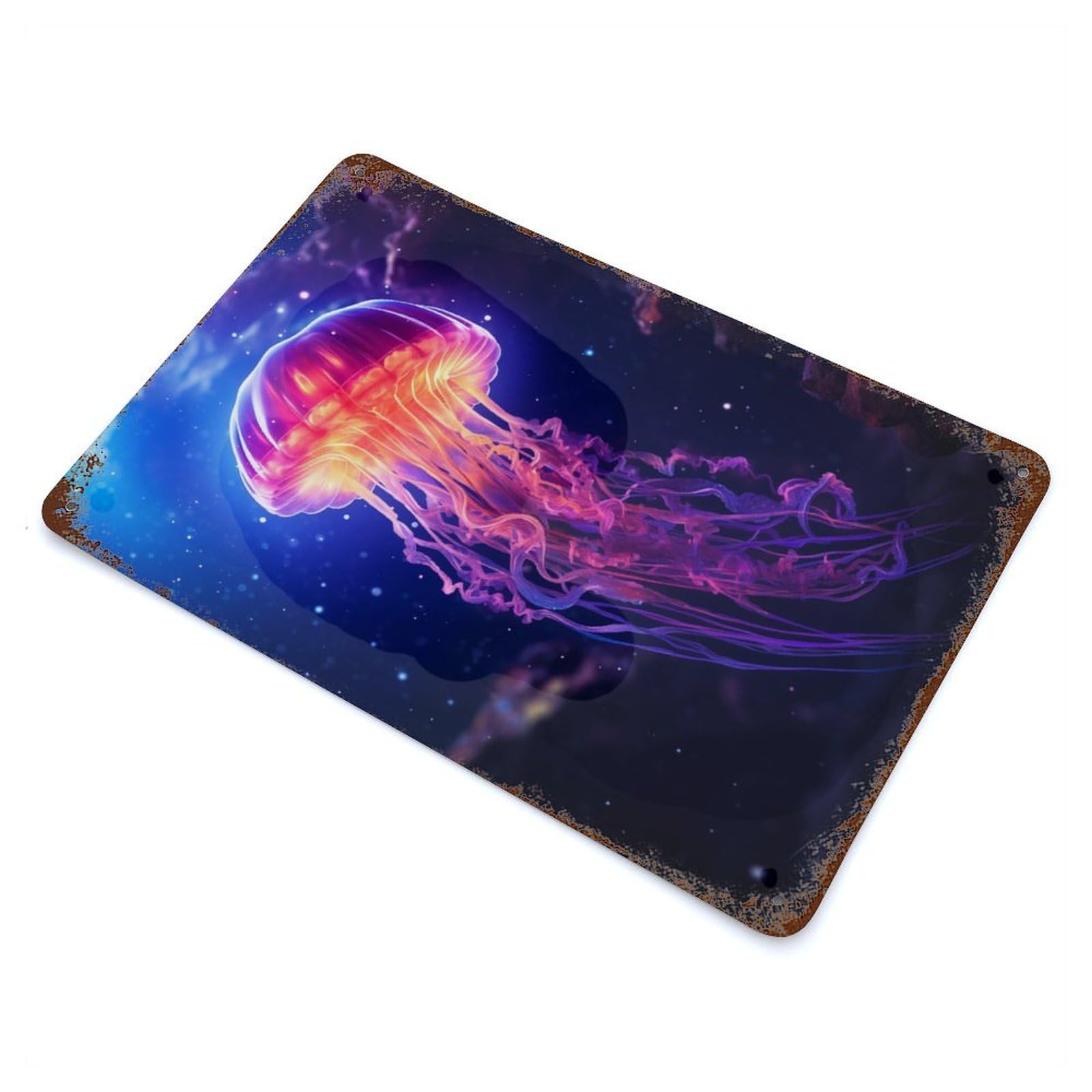 Jellyfish Bioluminescence Rusty Metal Tin Sign 11.8"x7.9", Industrial Home Decor for Garage, Pub Or Kitchen