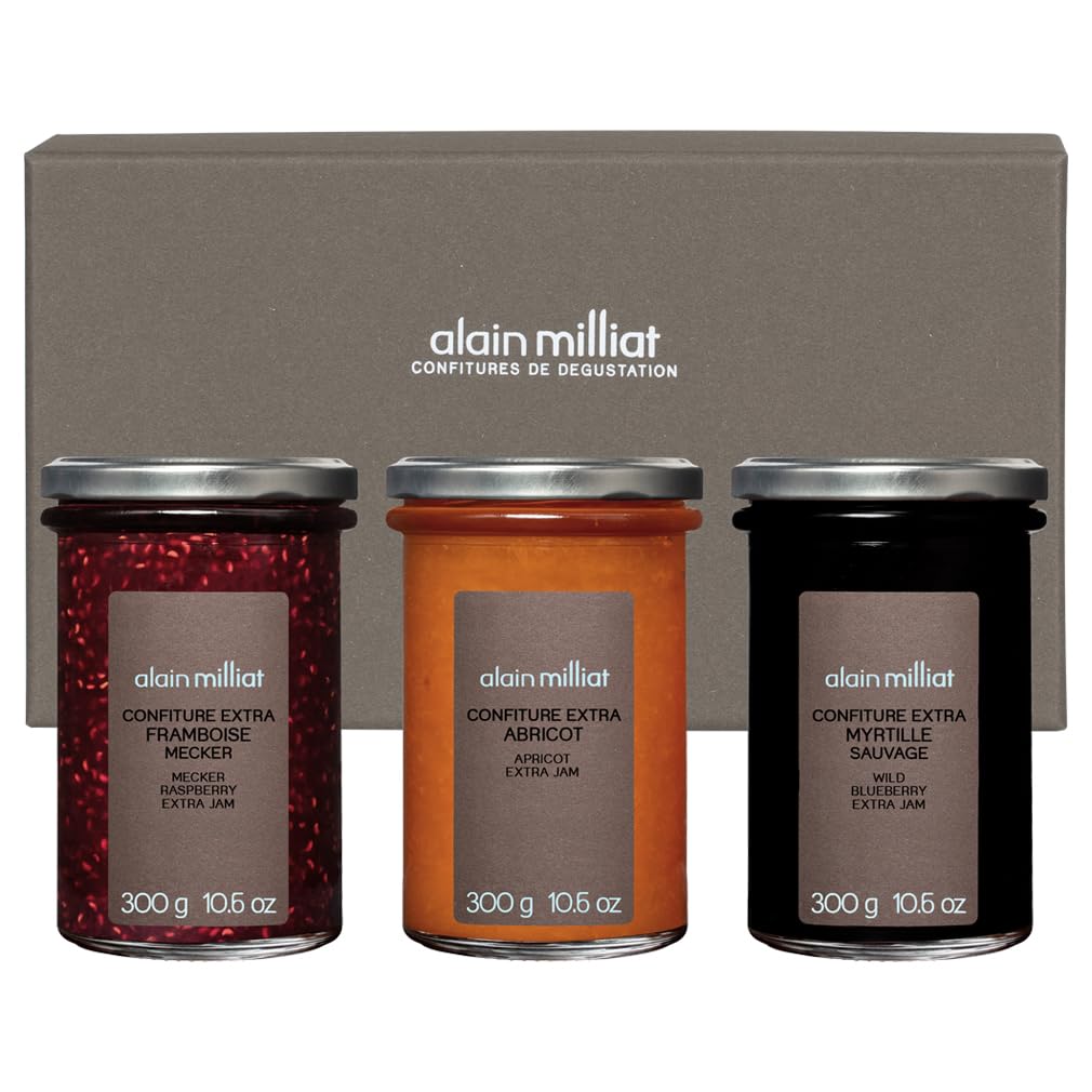 Alain Milliat "The Gourmandise" Jam Gift Box | Three 10.6 oz/300g Jars - Raspberry/Apricot/Blueberry | Imported from France