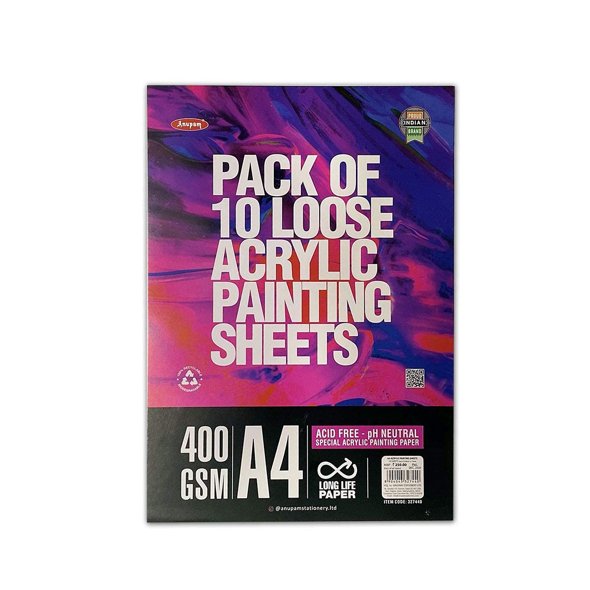 Anupam Acrylic Paper- A4 Size - 400 GSM - pH Neutral Acid Free Paper for Artists - 10 Sheet (B09CLFZMWS) Amazon Price History, Amazon Price Tracker