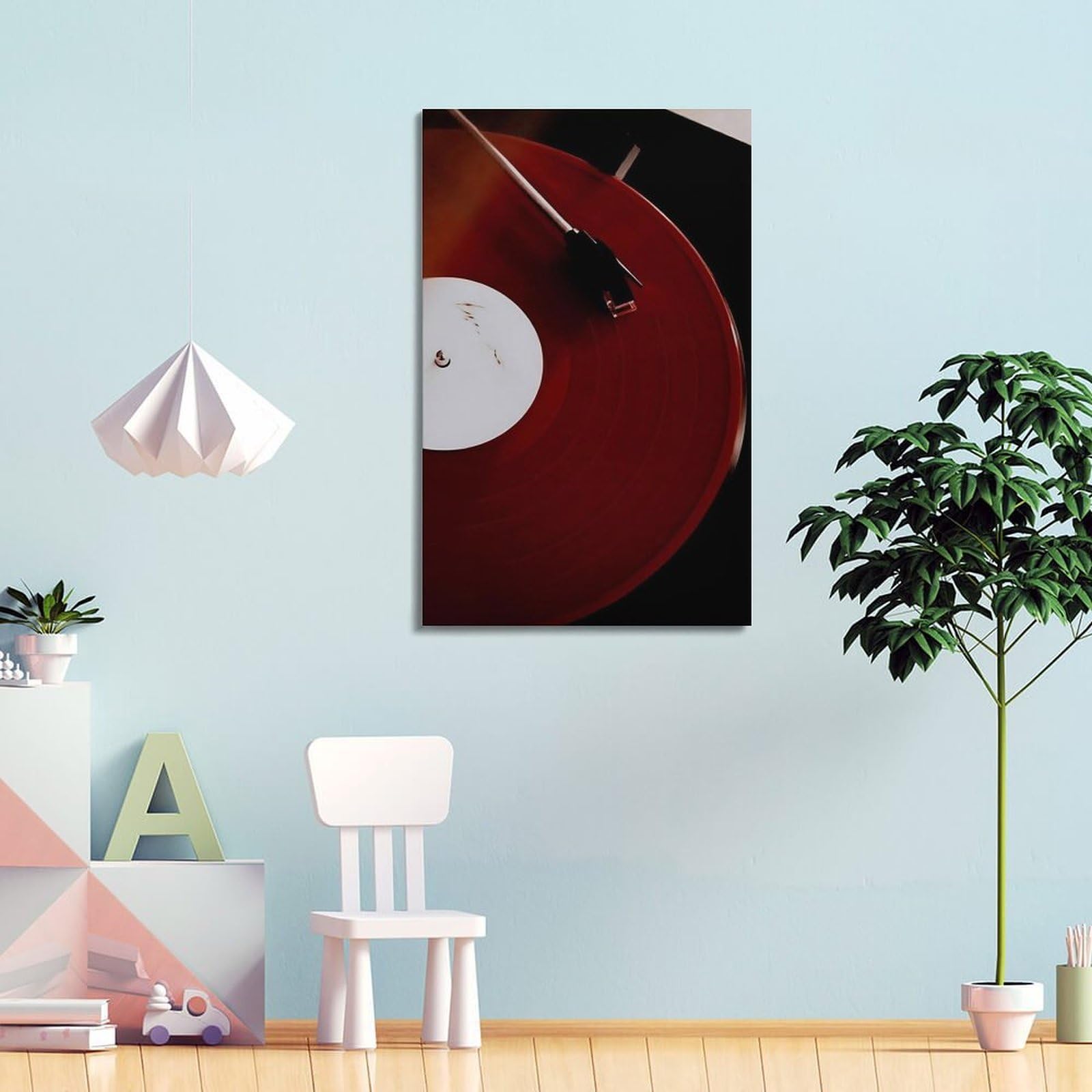 Gramofon z czerwoną płytą winylową sztuka ścienna, odważna muzyka retro dekoracja do domu i salonu plakat dekoracyjny obraz płótno plakaty ścienne i artystyczny obraz druk nowoczesny rodzinny