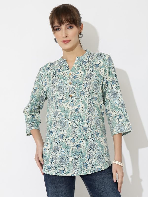 Image of Women's Cotton Printed Kurta Top | 3 /4 Sleeve Straight Kurti Casual Outings