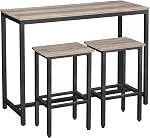 HOOBRO Bar Table and Chairs Set, 120 cm Rectangular Pub Bar Table and 2 Bar Stools, 3-Piece Breakfast Table Set for Kitchen Living Room, Dining Room, Sturdy Metal Frame, Rustic Brown BF52BT01