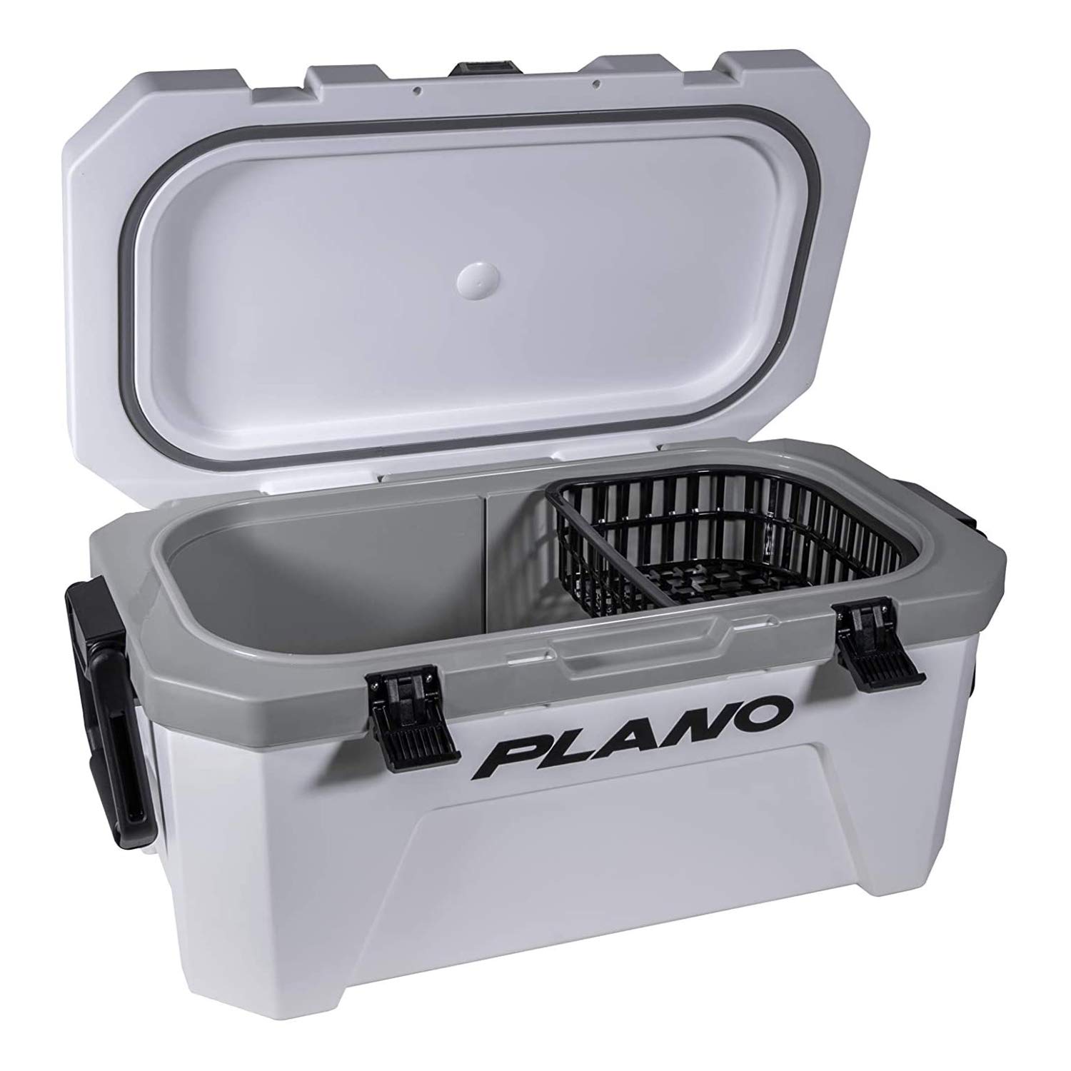 Plano Frost - Hielera rígida de 21 Cuartos de galón, Incluye Cesta Seca, pequeña, Blanca y Negra, Duradera, hielera aislada para Camping, Pesca y portón Trasero