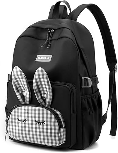 Mochila Kawaii con bonitos accesorios, mochila para laptop, ligera, impermeable, para senderismo, viajes, deportes, negro ( B Black )