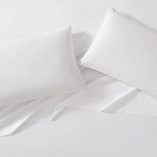 Miniatura 3 de Laura Ashley - Juego de sábanas tamaño King, juego de ropa de cama de percal de algodón, decoración del hogar (blanco liso, King)